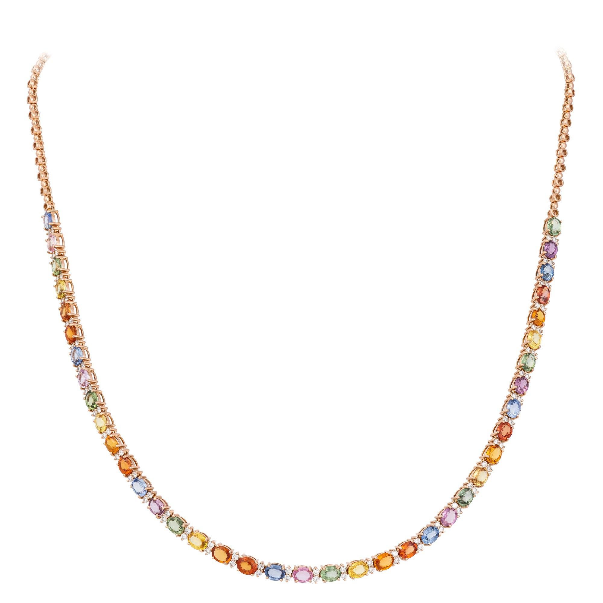 Impressive Multi Sapphire 18k Diamonds Rose Gold Necklace for Her For Sale