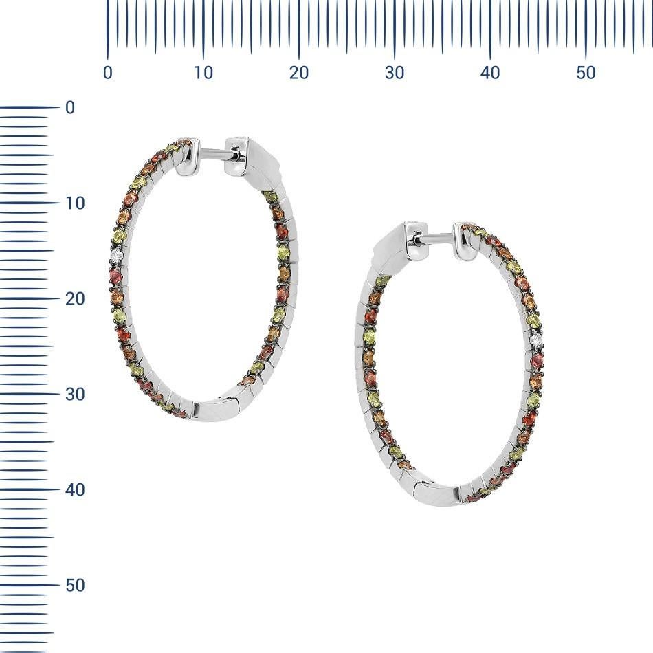 Modern Impressive Multi Sapphire Diamond White Gold Hoop Earrings For Sale