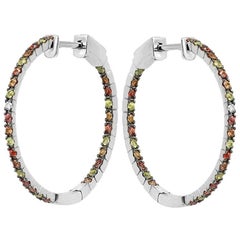 Impressive Multi Sapphire Diamond White Gold Hoop Earrings