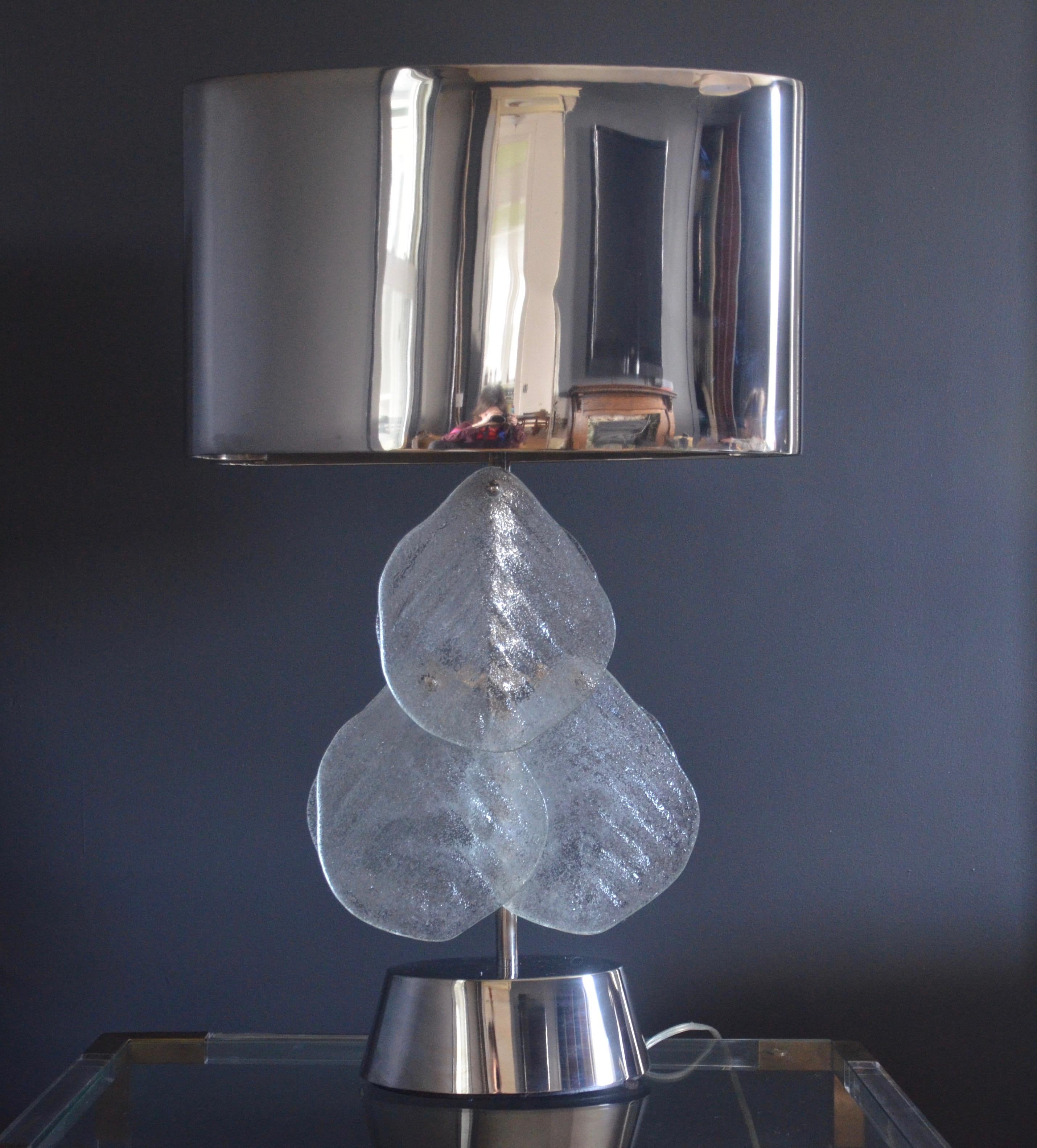 Impressive Murano Glass and Chrome Table Lamp For Sale 3
