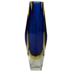 Beeindruckende Murano Sommerso Mehrfarbig Multi Facettierte Vase Midcentury