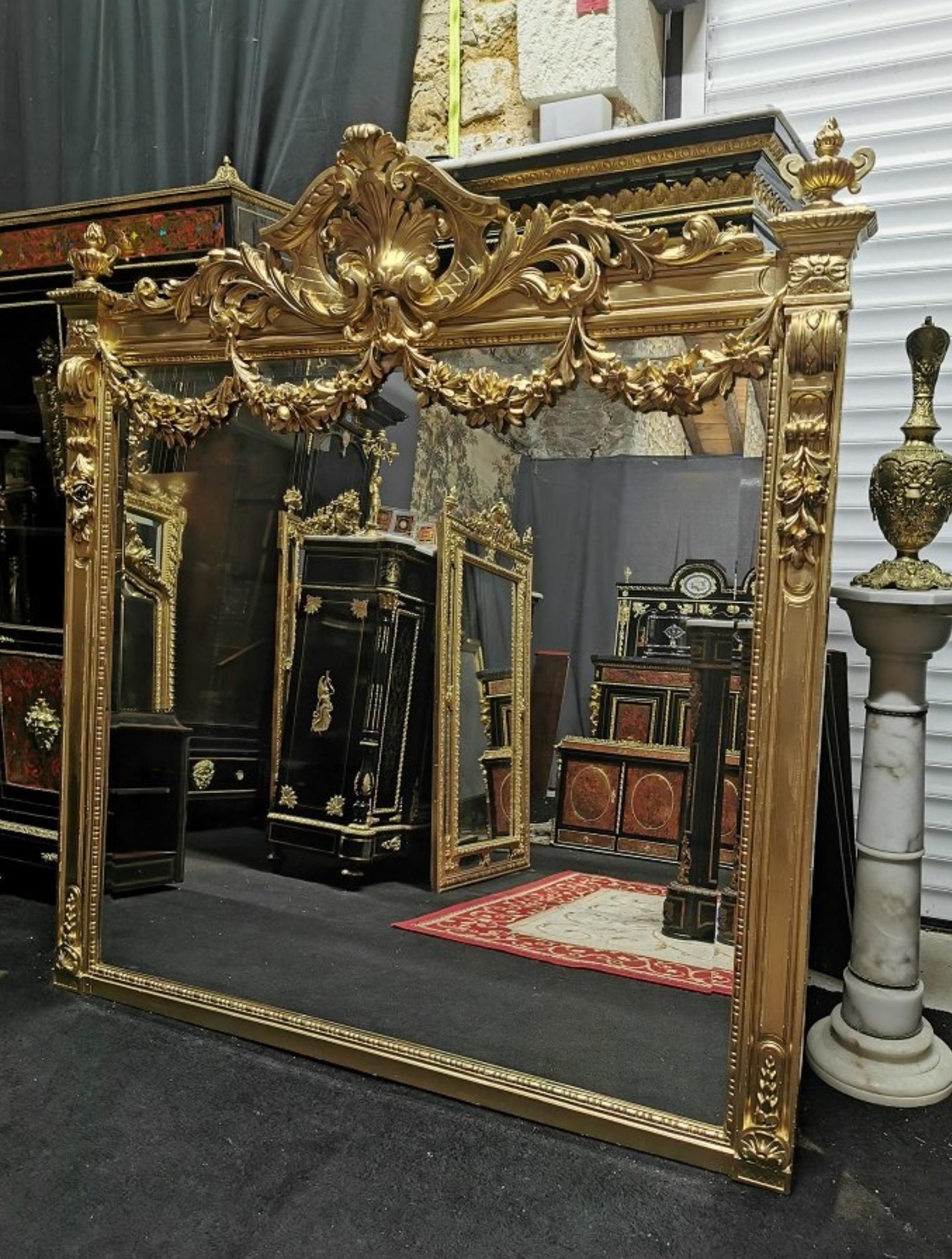 Impressive Napoleon III Large Gilt Wall Mirror, France, 19th Century 1