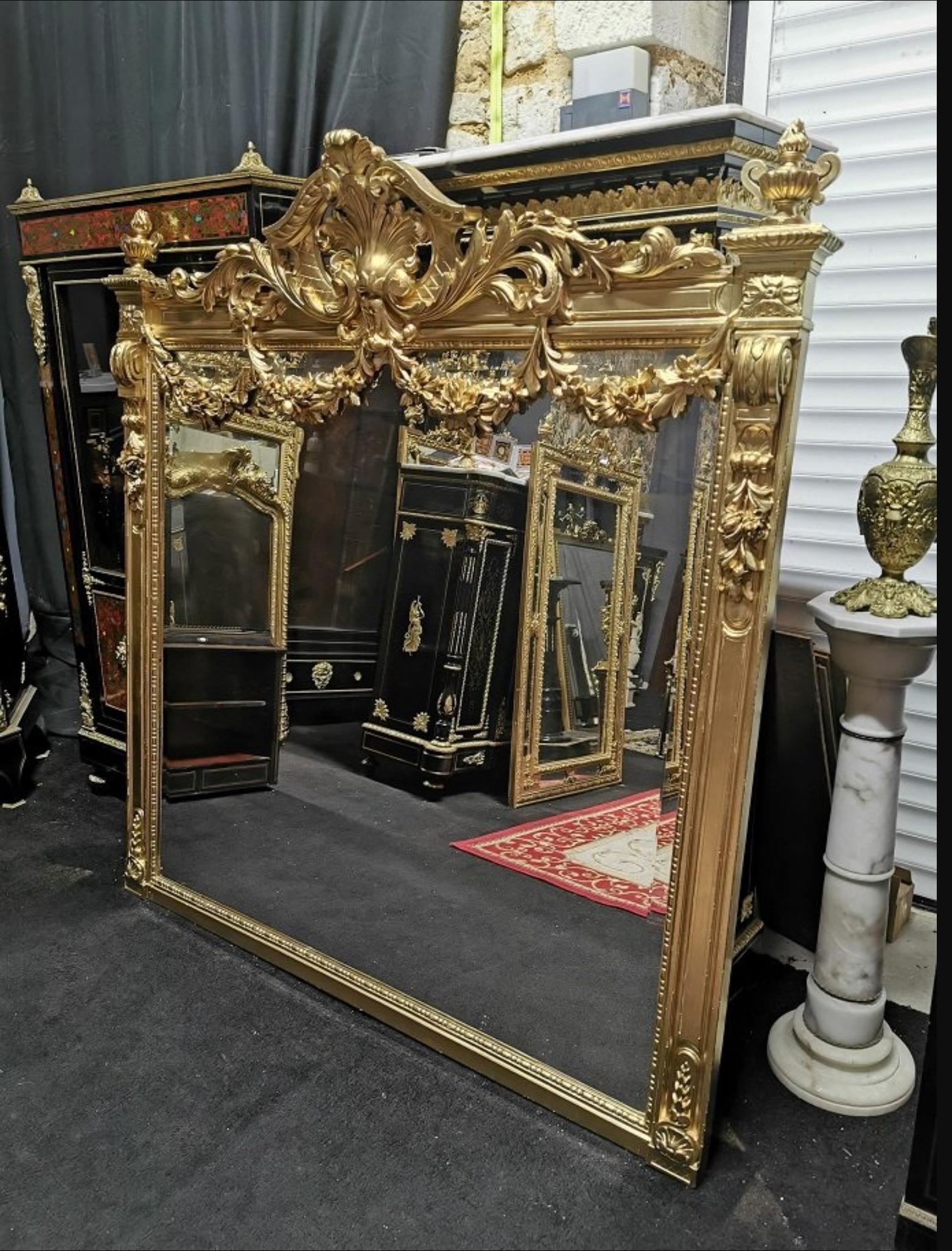 Impressive Napoleon III Large Gilt Wall Mirror, France, 19th Century 2
