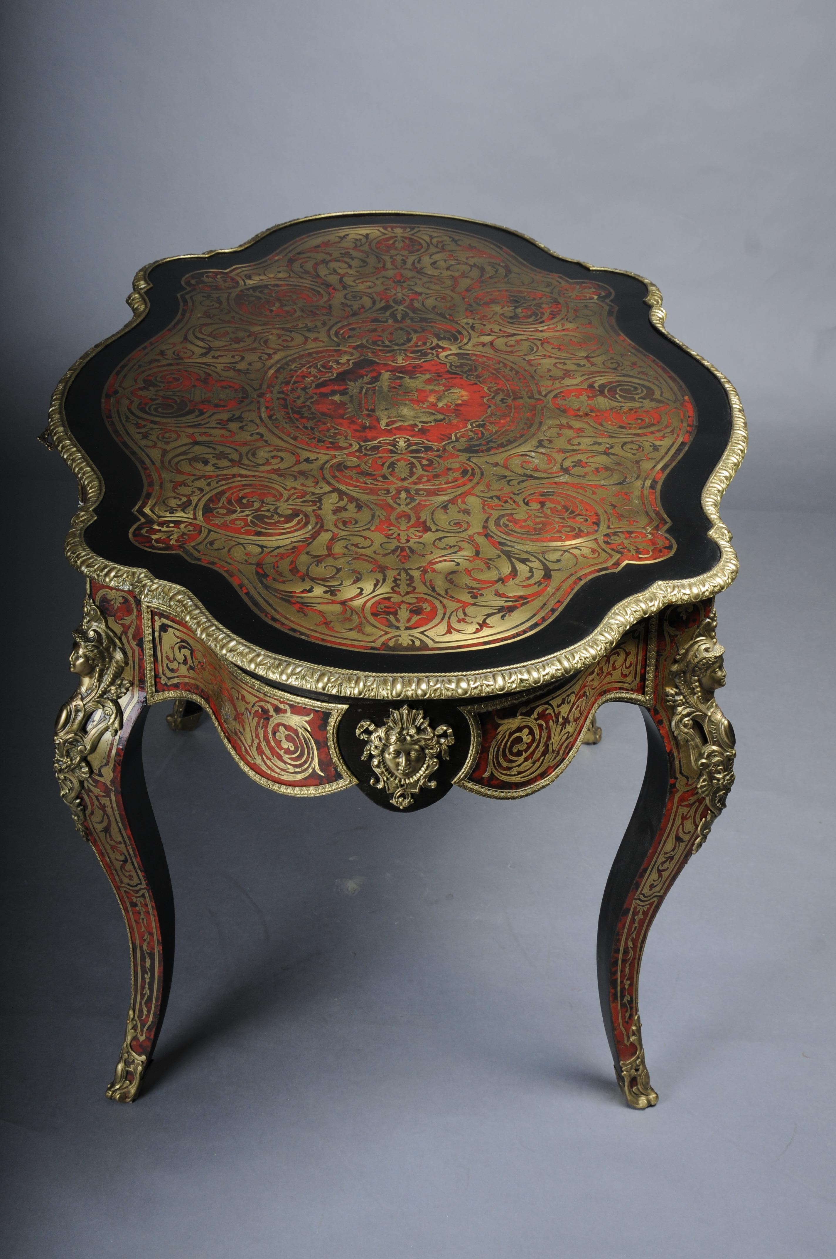 Impressionnante table de salon Napoléon III avec incrustations Boulle vers 1870 en vente 9