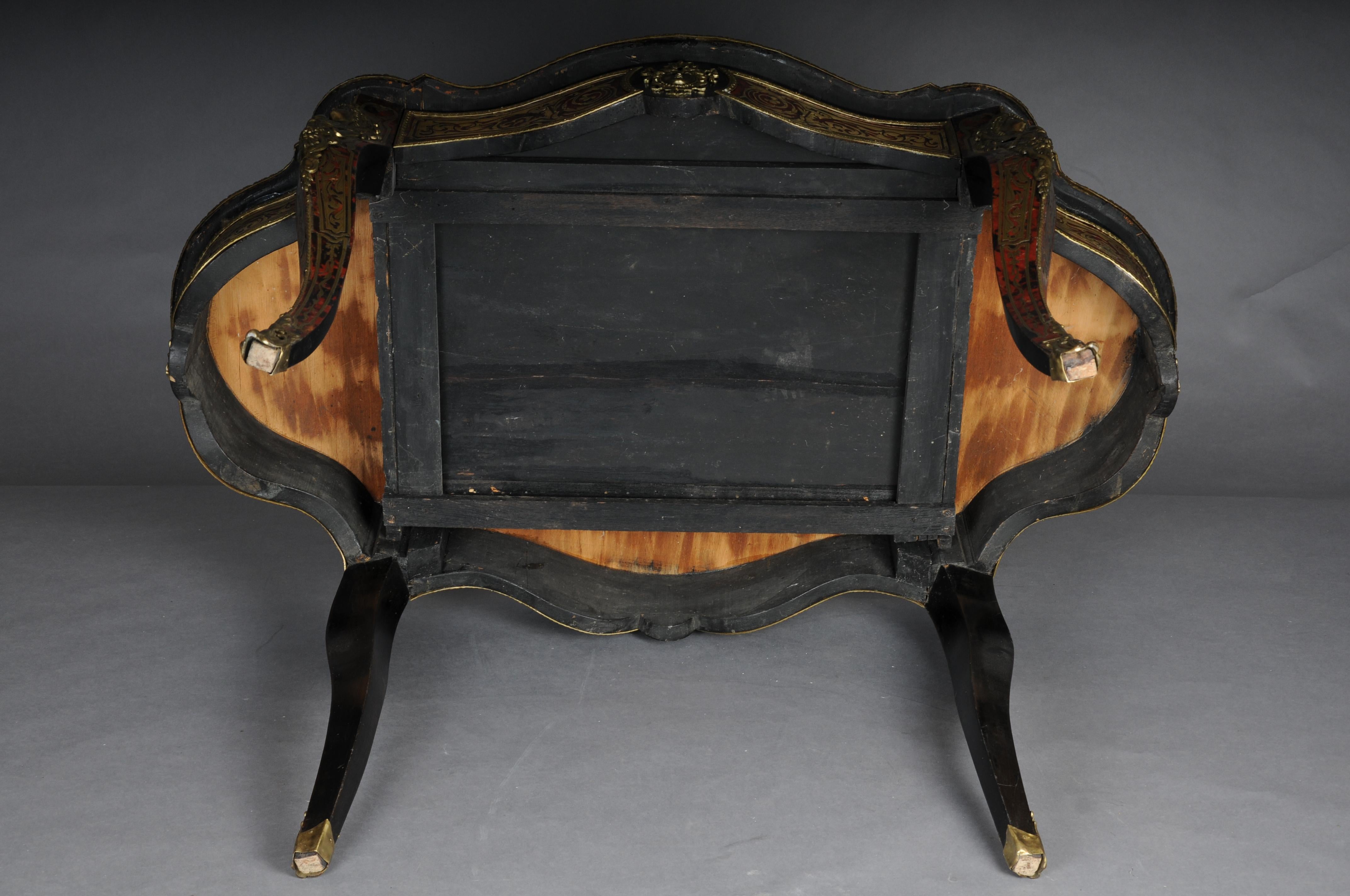 Impressionnante table de salon Napoléon III avec incrustations Boulle vers 1870 en vente 13