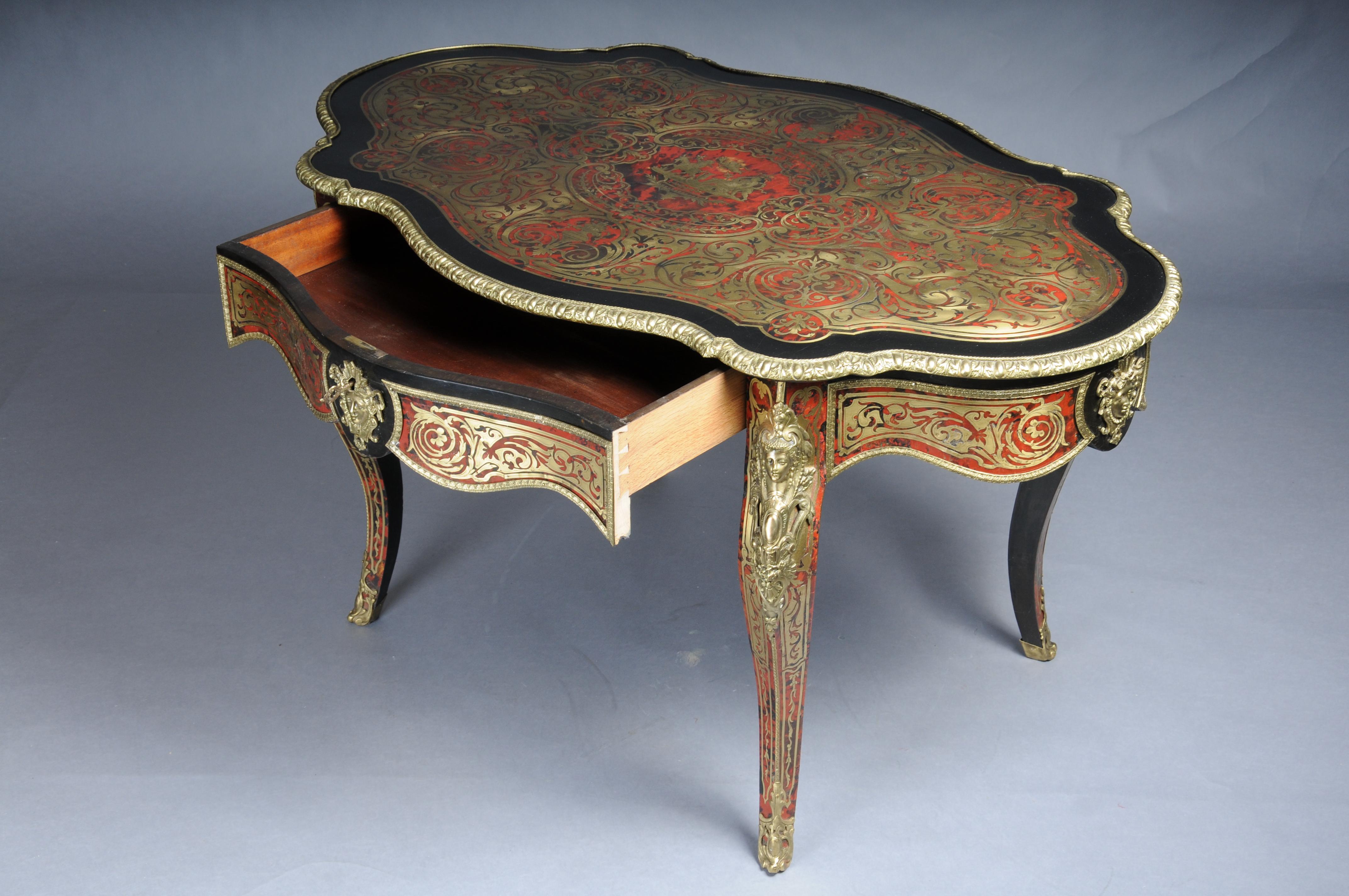Impressionnante table de salon Napoléon III avec incrustations Boulle vers 1870 Bon état - En vente à Berlin, DE