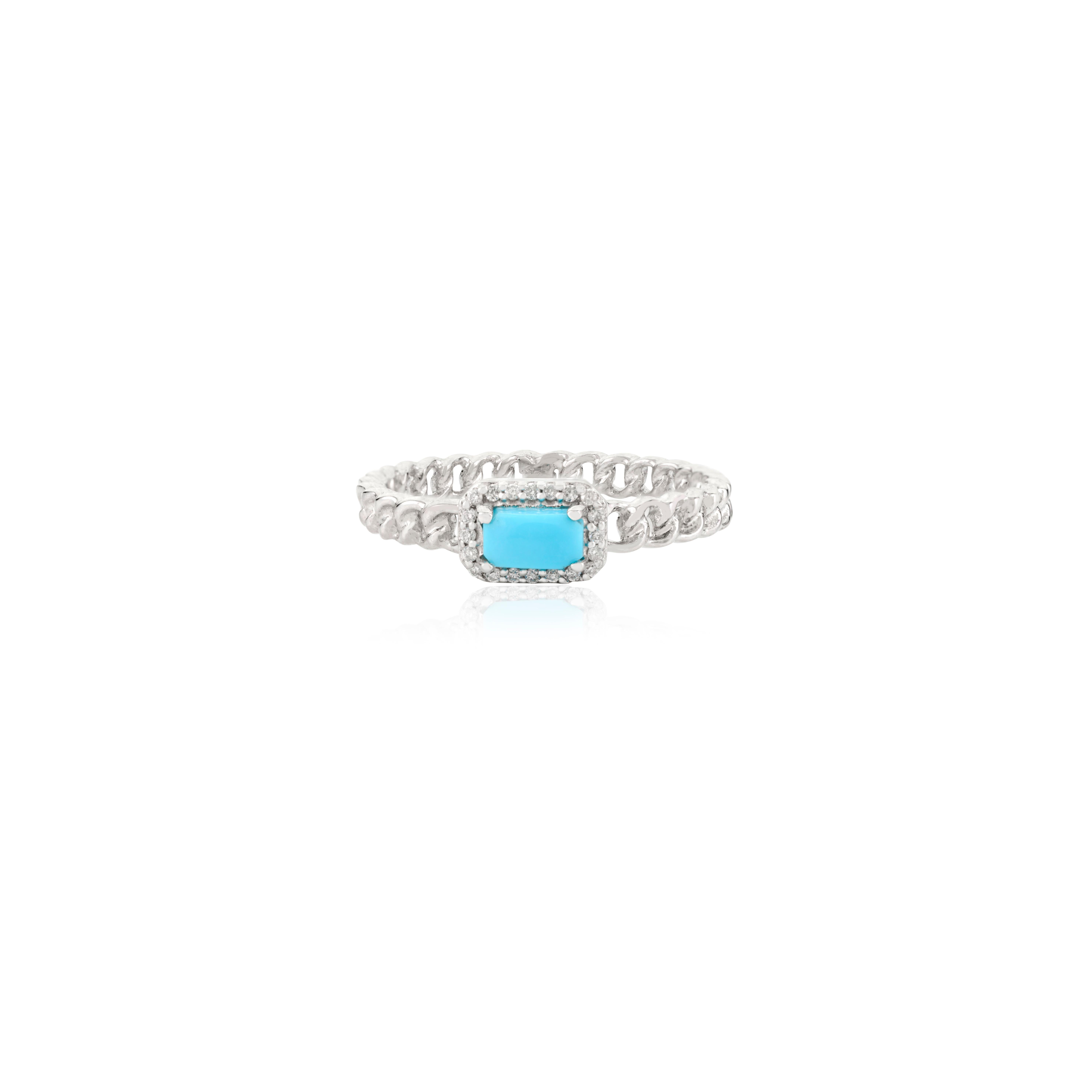 For Sale:  Impressive Natural Baguette Turquoise & Halo Diamonds 14K Solid White Gold Ring 4