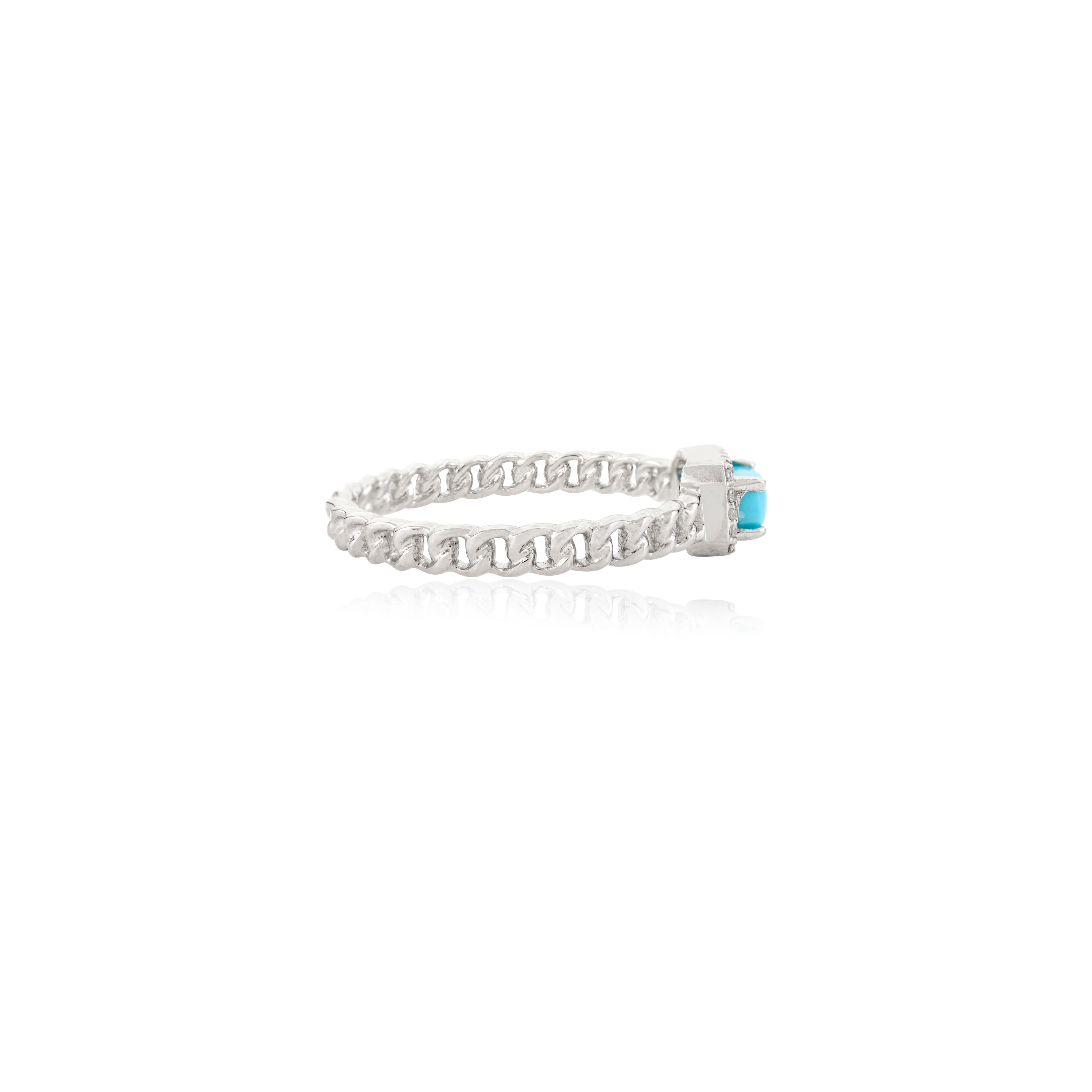 For Sale:  Impressive Natural Baguette Turquoise & Halo Diamonds 14K Solid White Gold Ring 6