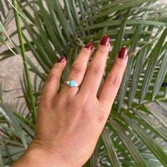 Impressive Natural Turquoise CZ Bezel Setting Unisex Ring for Gift in 925 Silver