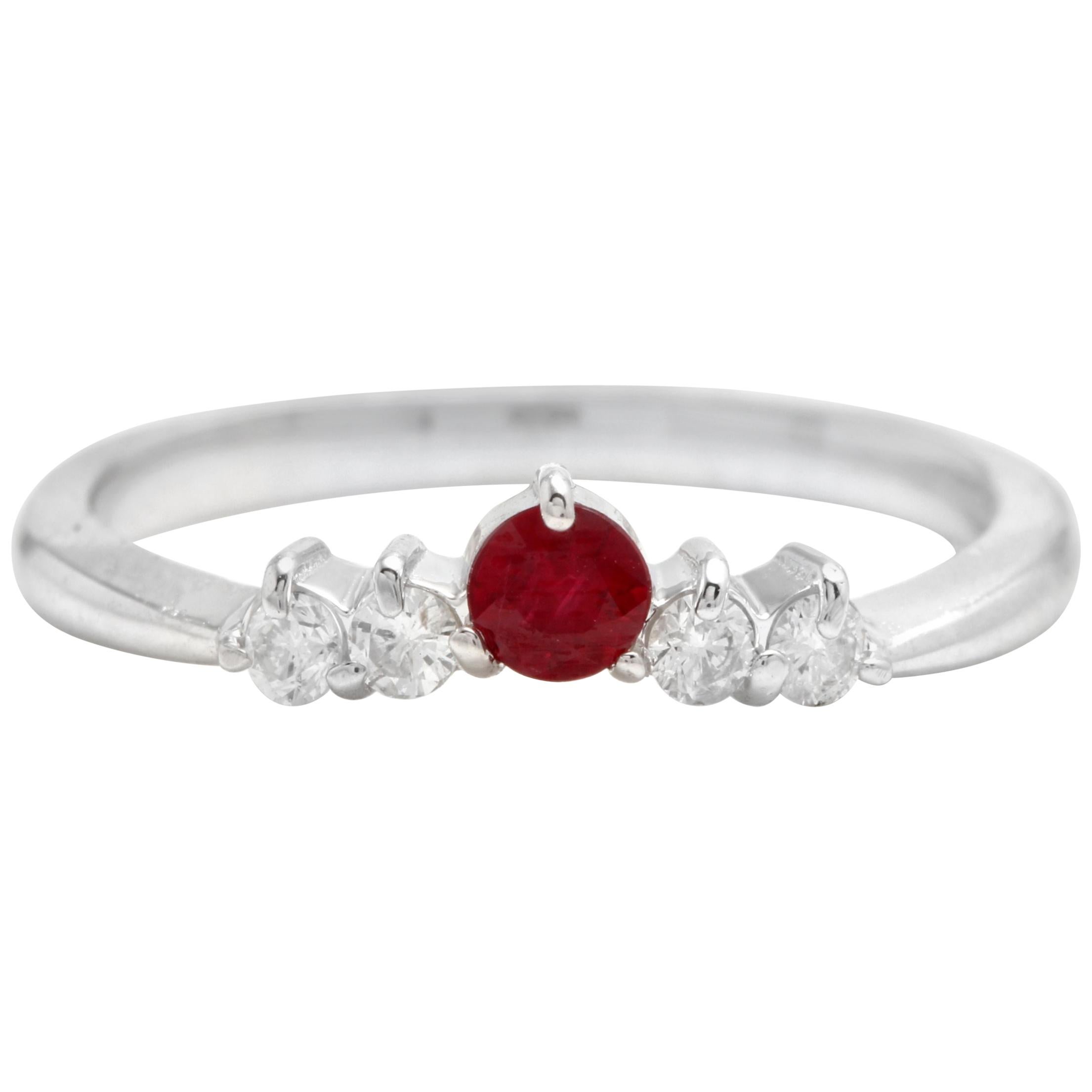 Impressive Natural Untreated Ruby and Natural Diamond 14 Karat White Gold Ring For Sale