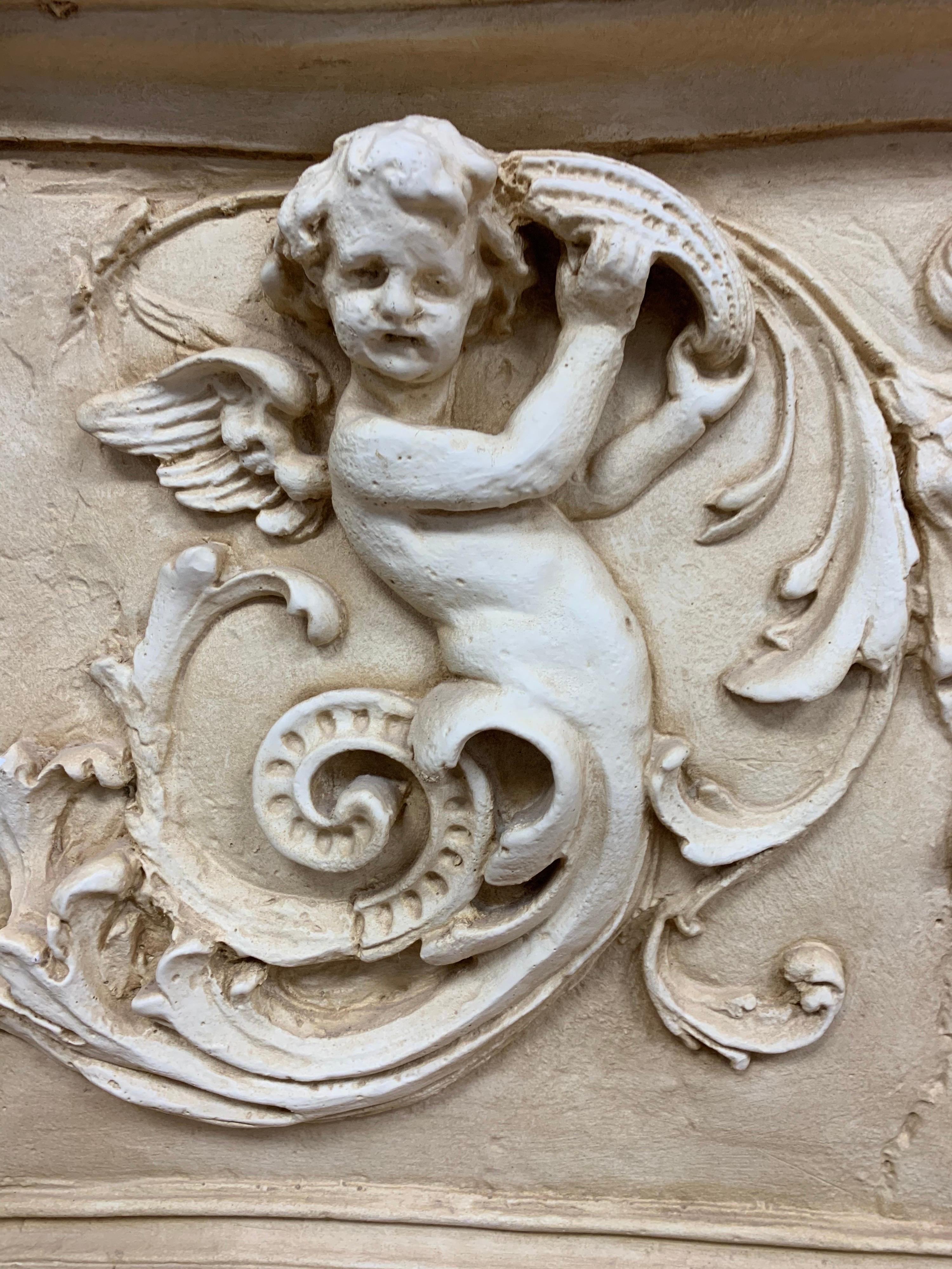20th Century Impressive Neoclassical Carved Putti Architectural Relief Plaque