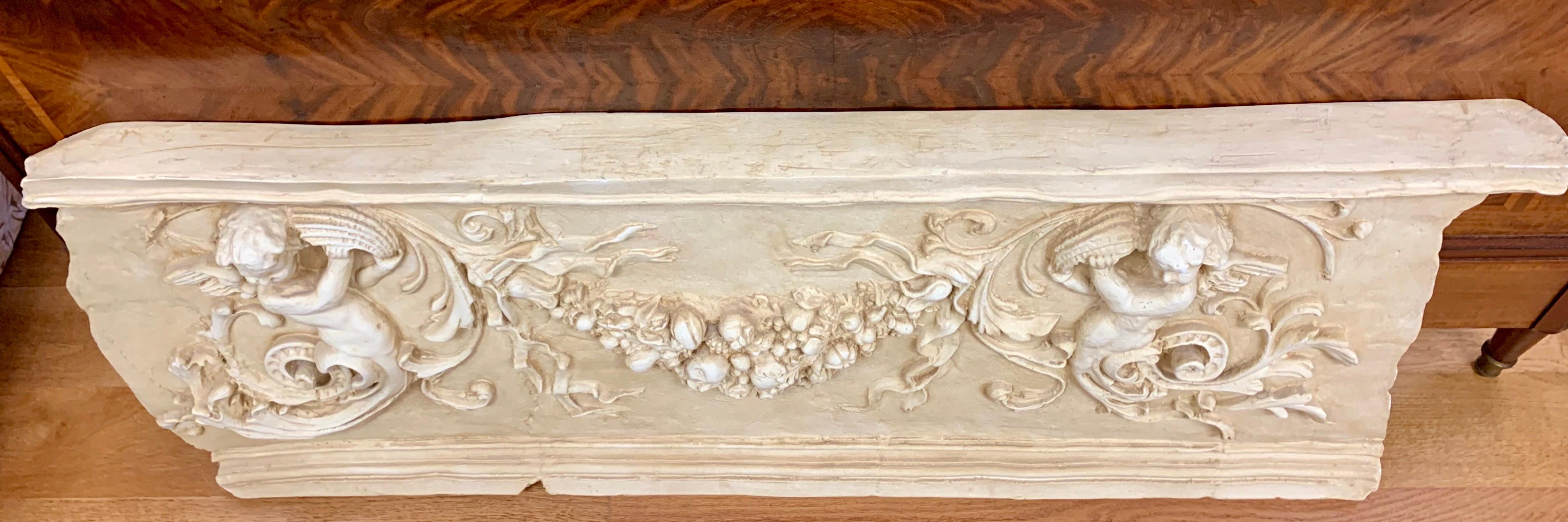 Resin Impressive Neoclassical Carved Putti Architectural Relief Plaque