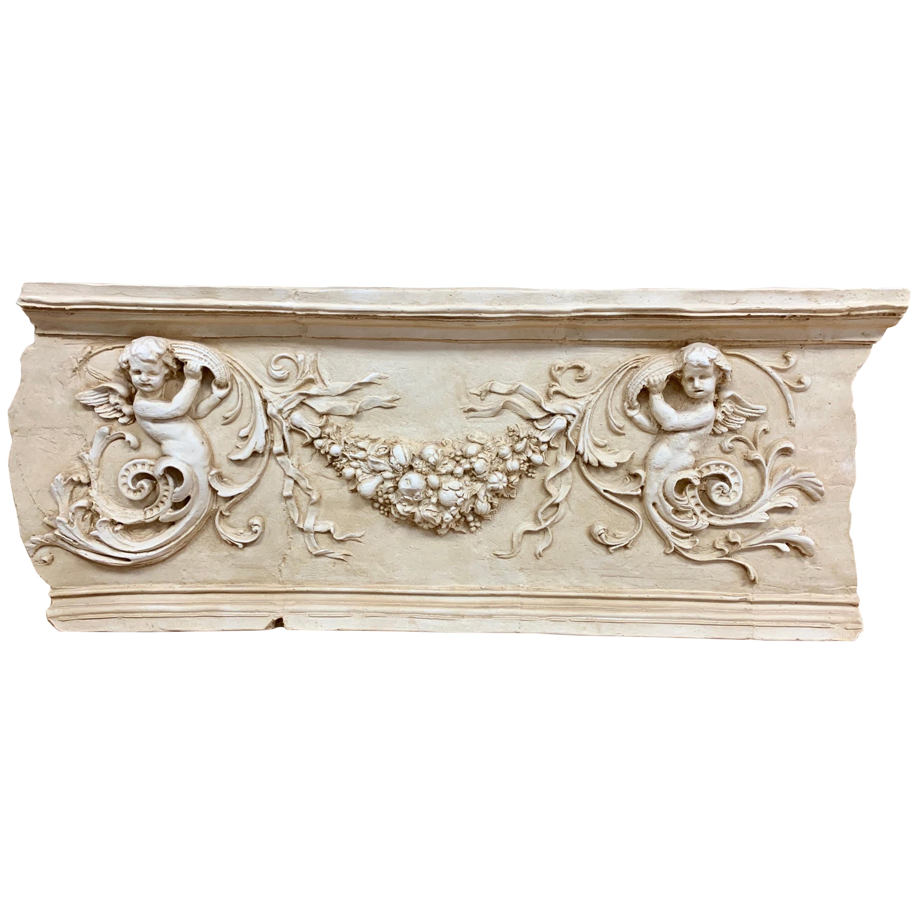 Impressive Neoclassical Carved Putti Architectural Relief Plaque