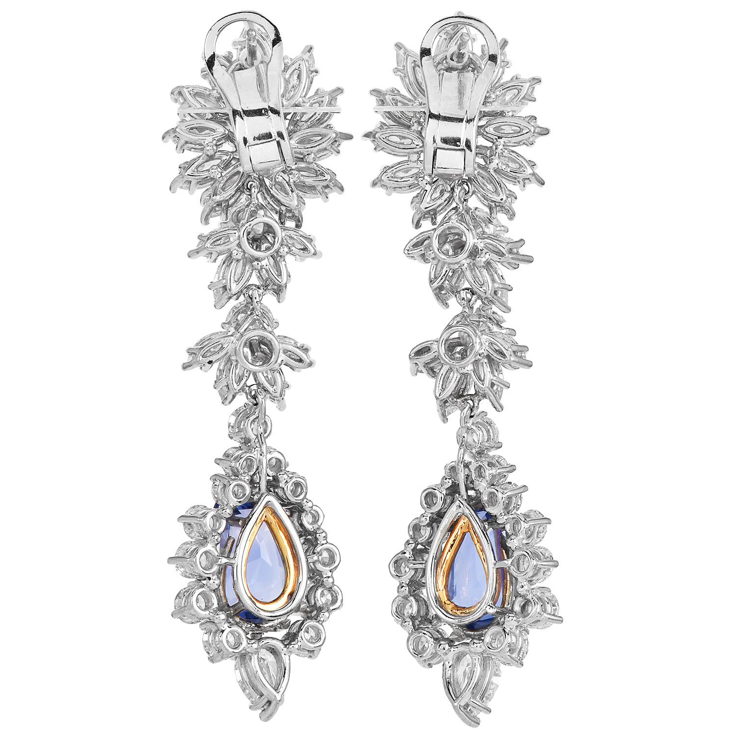 Women's Impressive No-Heat Ceylon Sapphire Diamond Platinum  Drop Earrings For Sale
