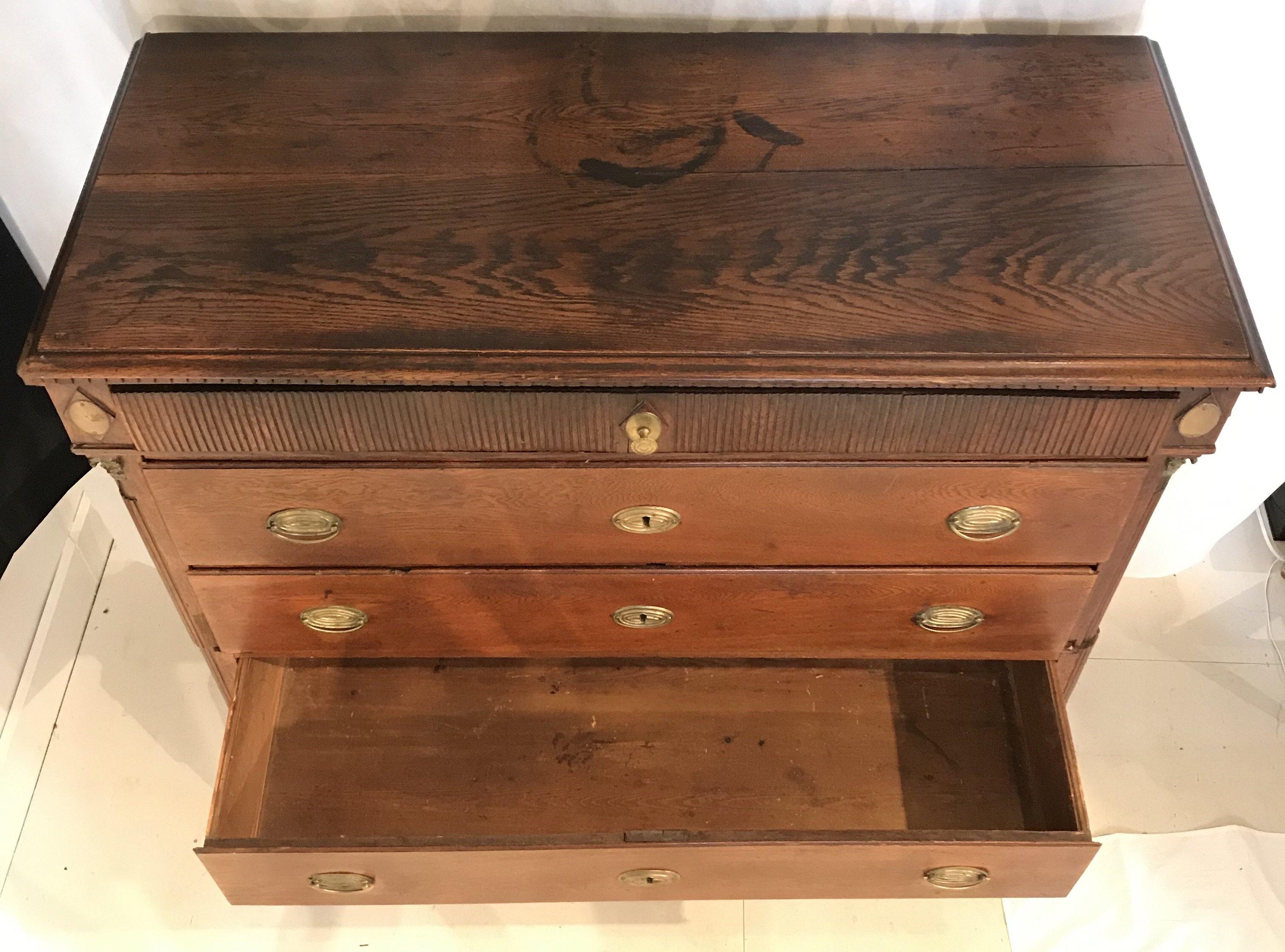19th Century Impressive Oak Campaign Style Chest of Drawers