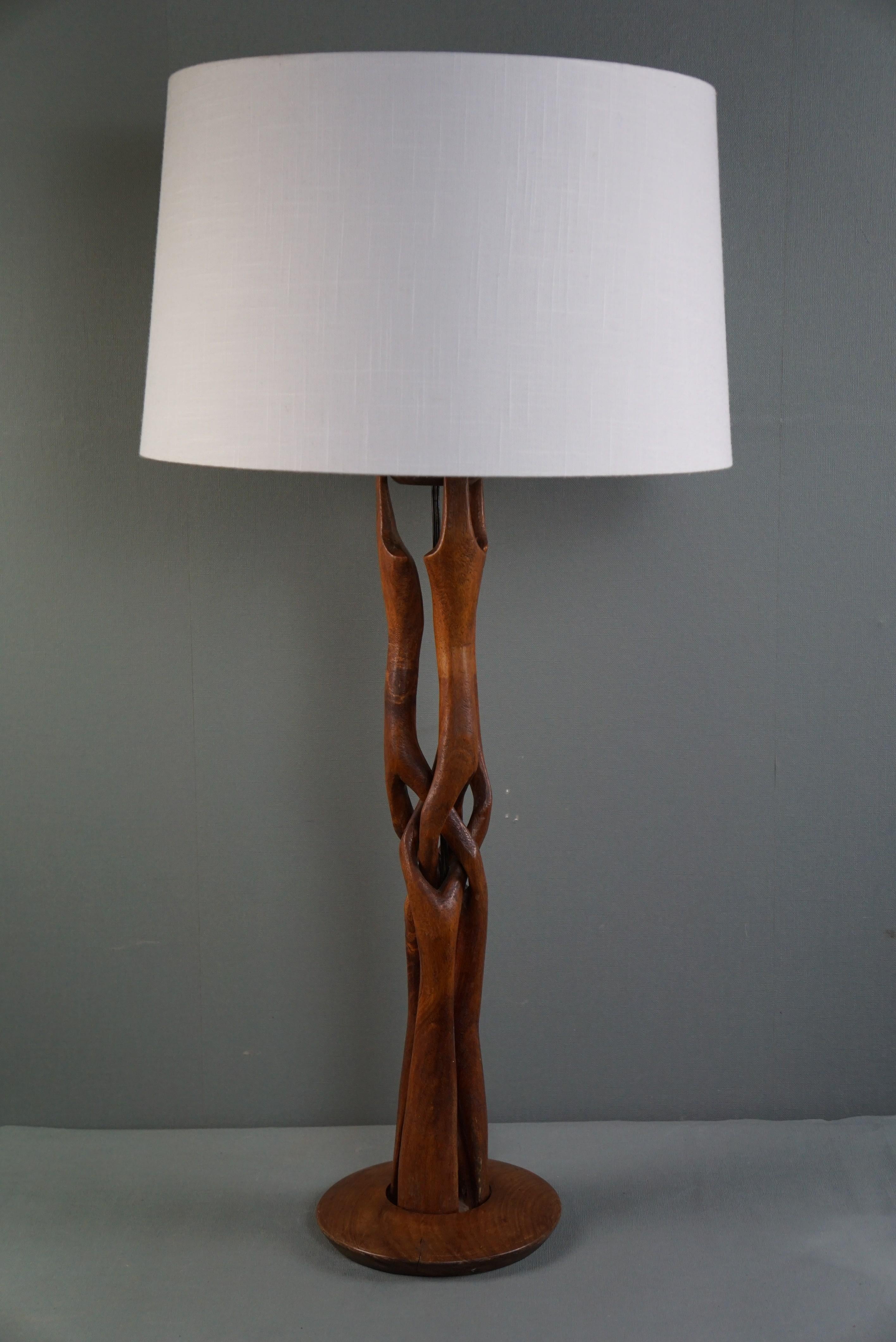 Wood Impressive organic vintage wooden design lamp, 1960 For Sale