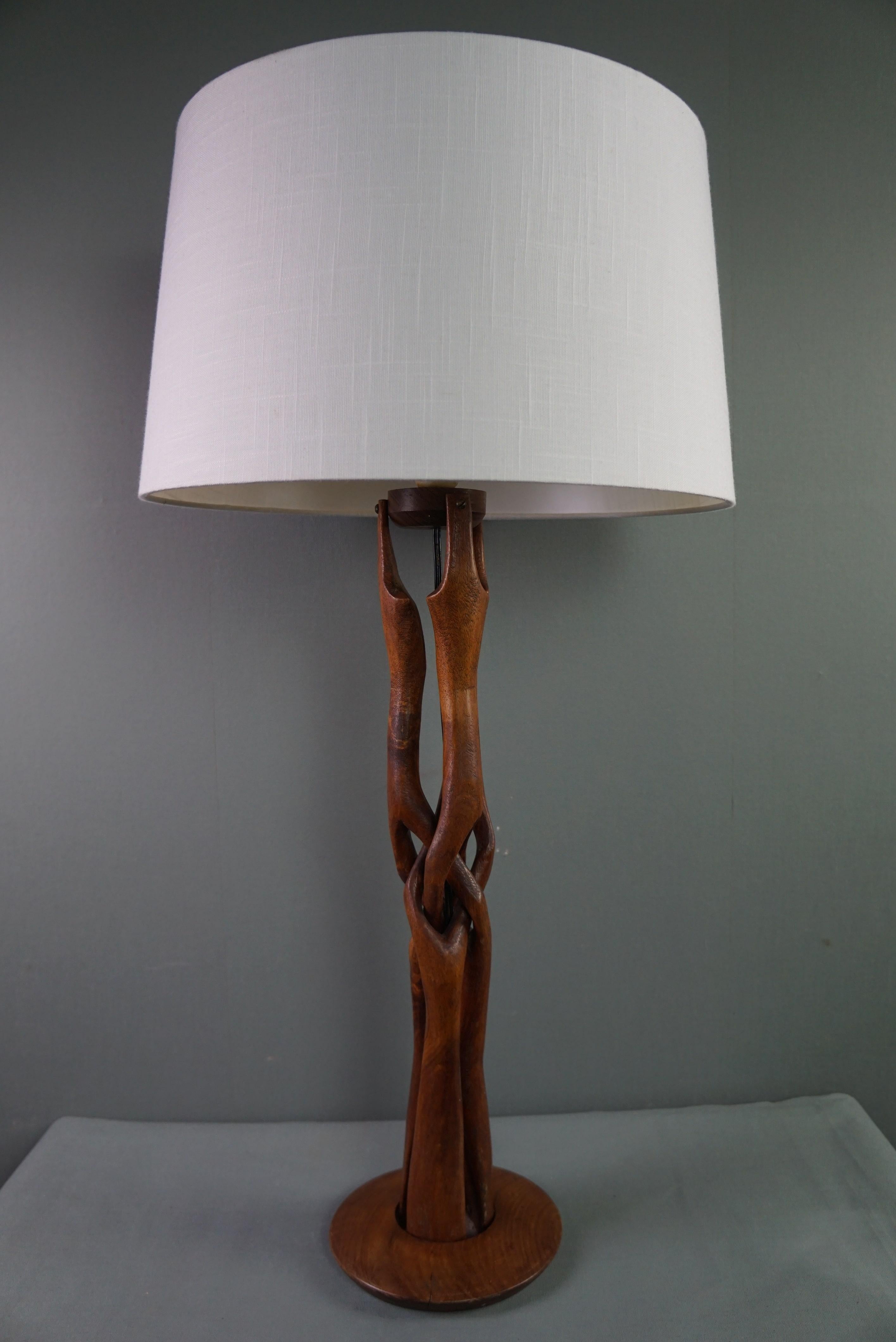 Impressive organic vintage wooden design lamp, 1960 For Sale 1