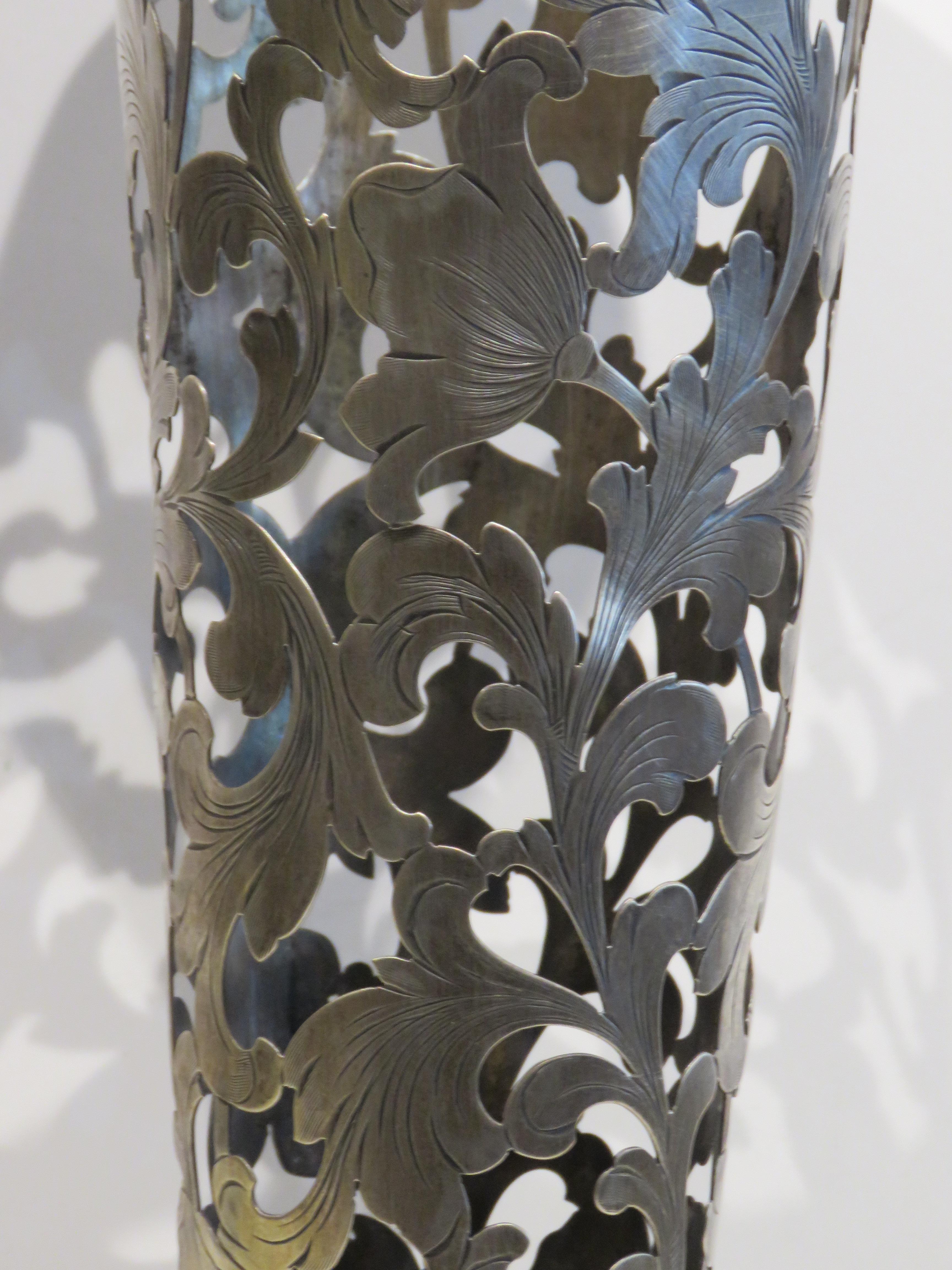 French Impressive Original Large 19th Century Shreve Crump and Lowe Silver Trumpet Vase For Sale