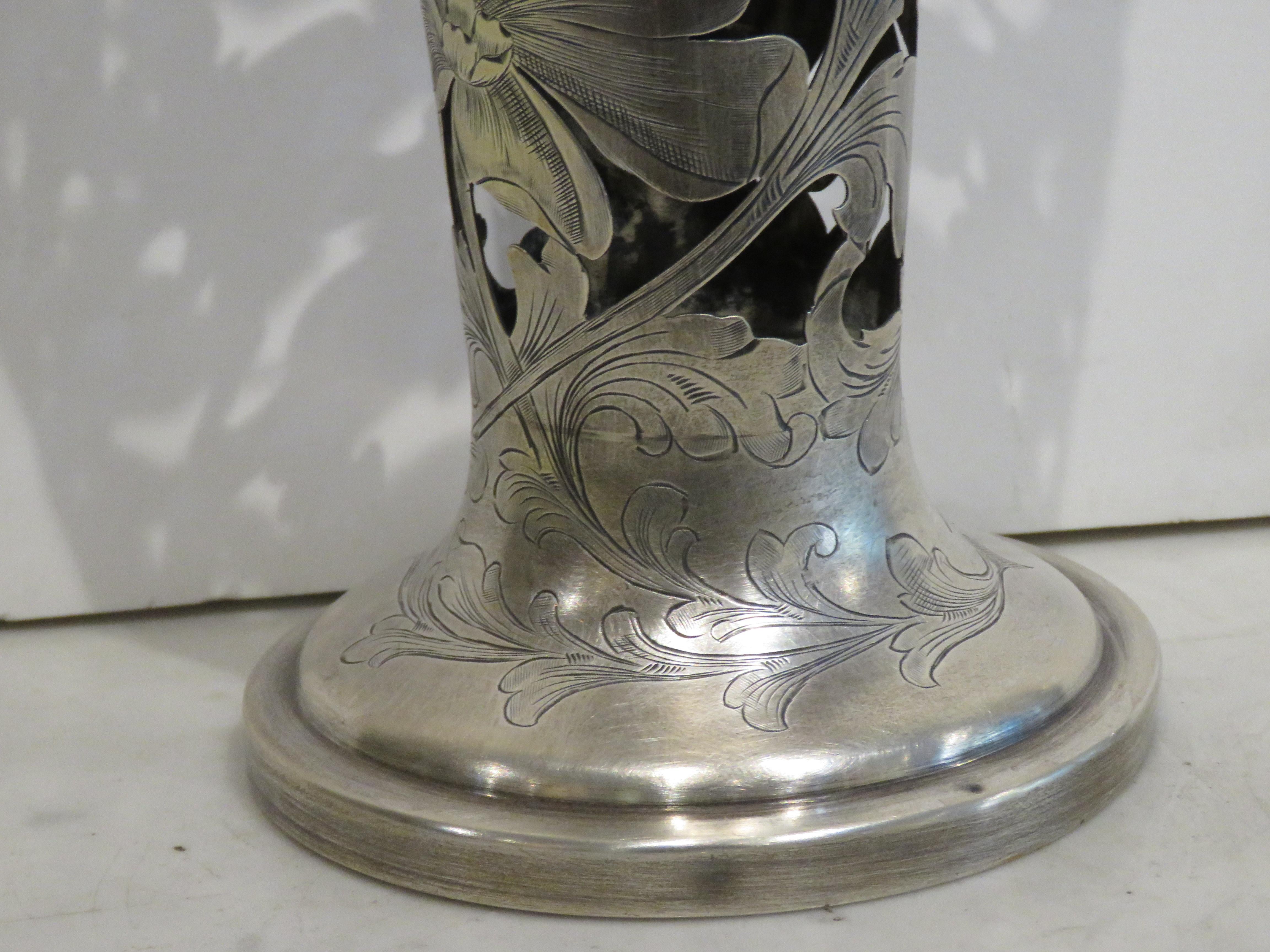 Impressive Original Large 19th Century Shreve Crump and Lowe Silver Trumpet Vase In Good Condition For Sale In New York, NY
