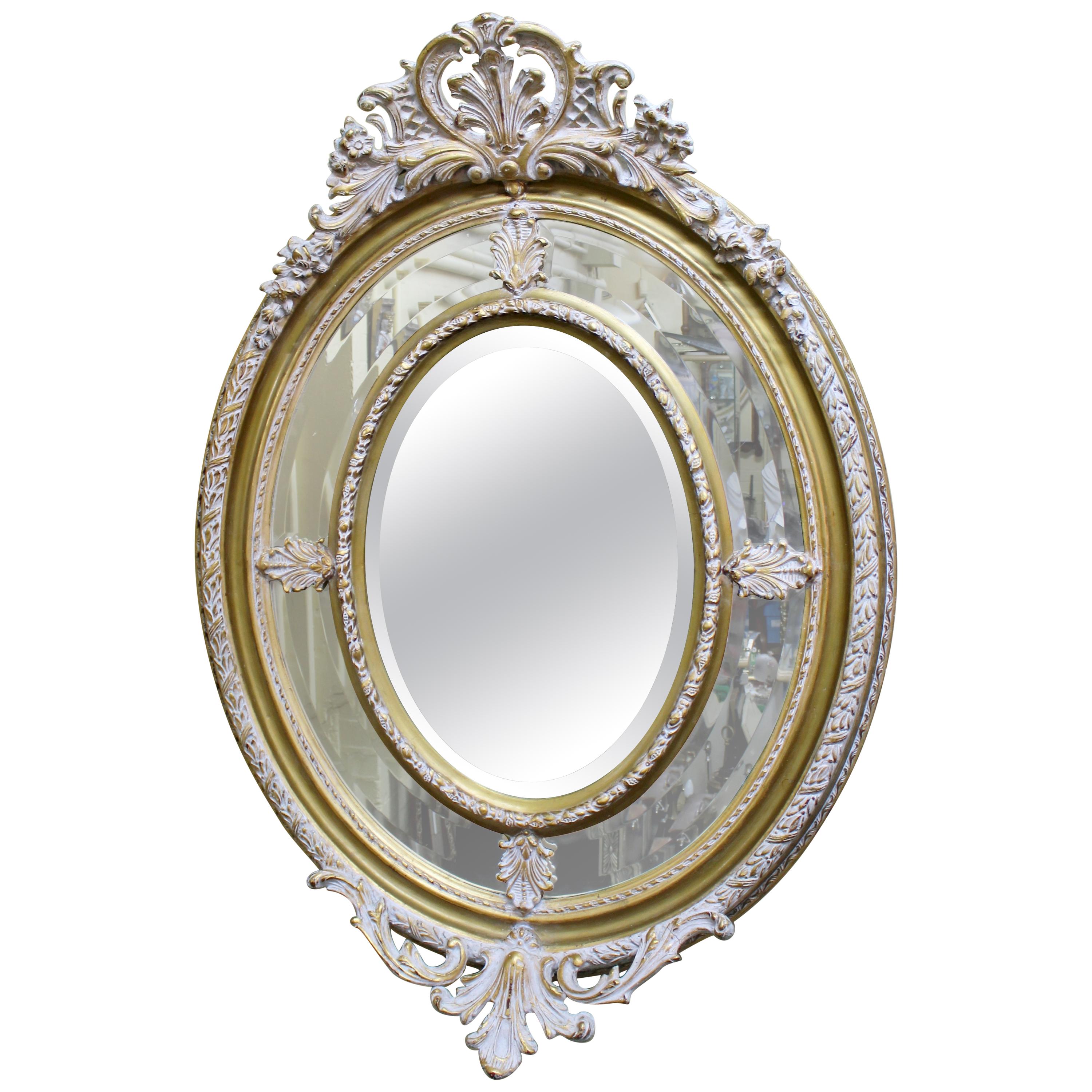 Impressive Oval Carved Gilt Limed Oak Mirror
