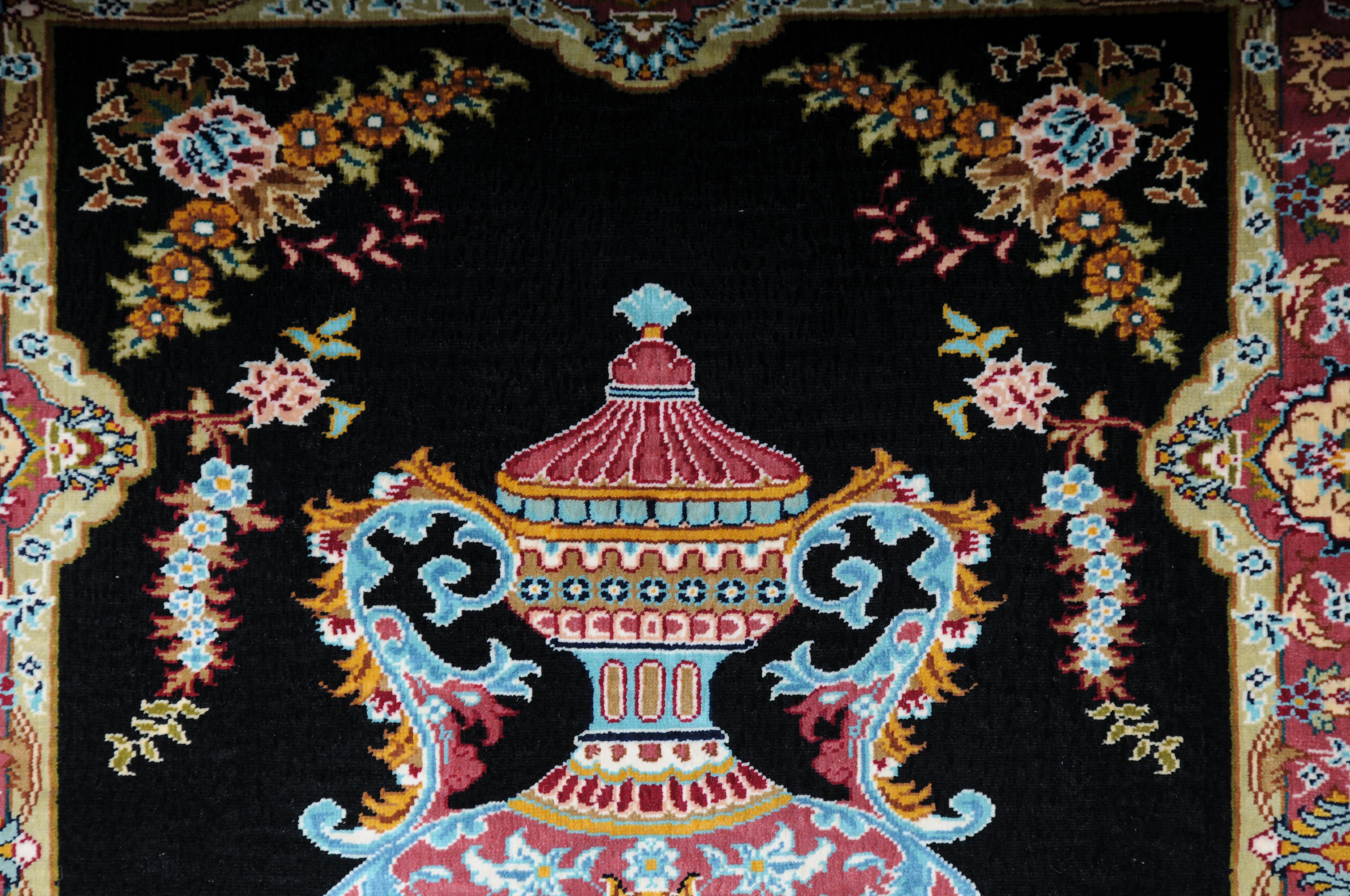 Silk Impressive Ozipek silk carpet/tapestry Hereke signed, 20th Century For Sale