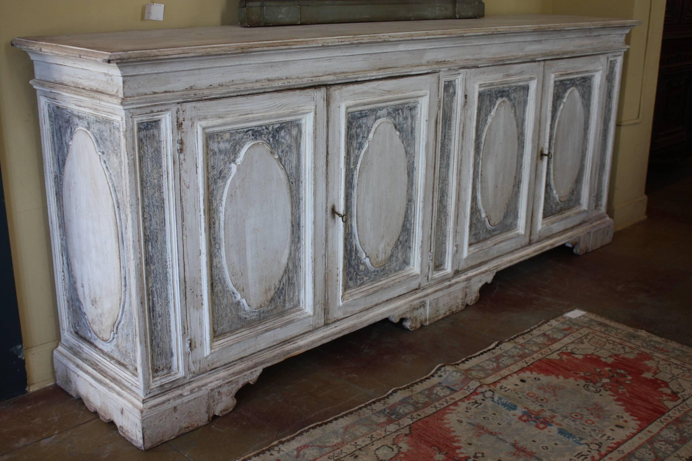Impressive Painted Italian Buffet, Credenza or Sideboard In Good Condition In Fairhope, AL