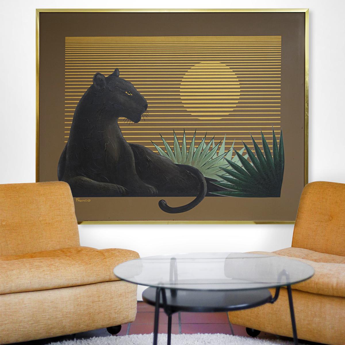 20th Century Impressive Painting of a Black Panther at Sunset by Franco for Artmeister Studio