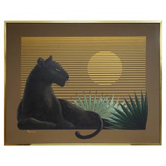Impressive Painting of a Black Panther at Sunset by Franco for Artmeister Studio