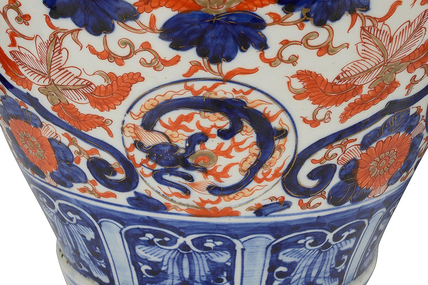 Impressive Pair 19th Century Imari Lidded Vases For Sale 2