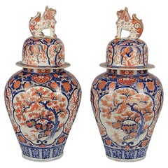 Impressive Pair 19th Century Imari Lidded Vases