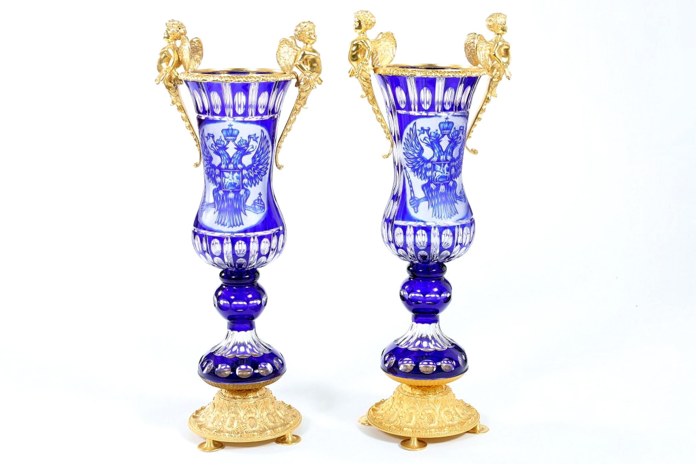 Impressive Pair Bronze Mounted / Cut Crystal Vases 5