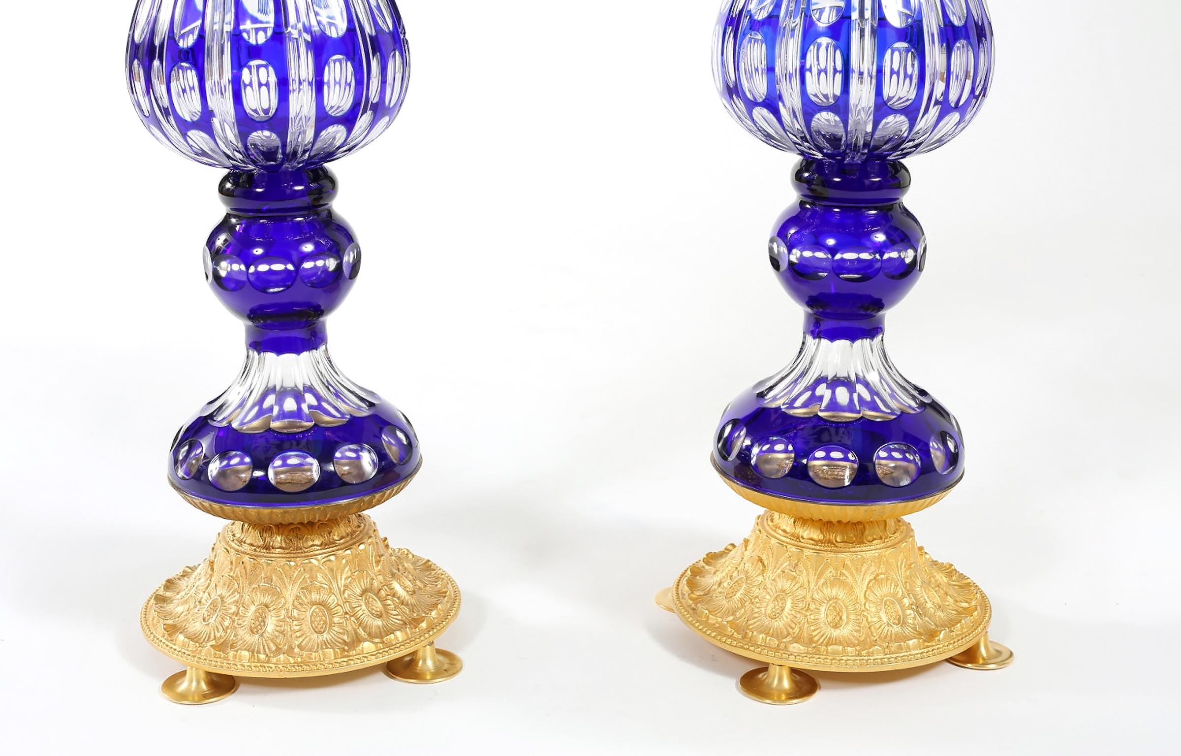 Hand-Crafted Impressive Pair Bronze Mounted / Cut Crystal Vases