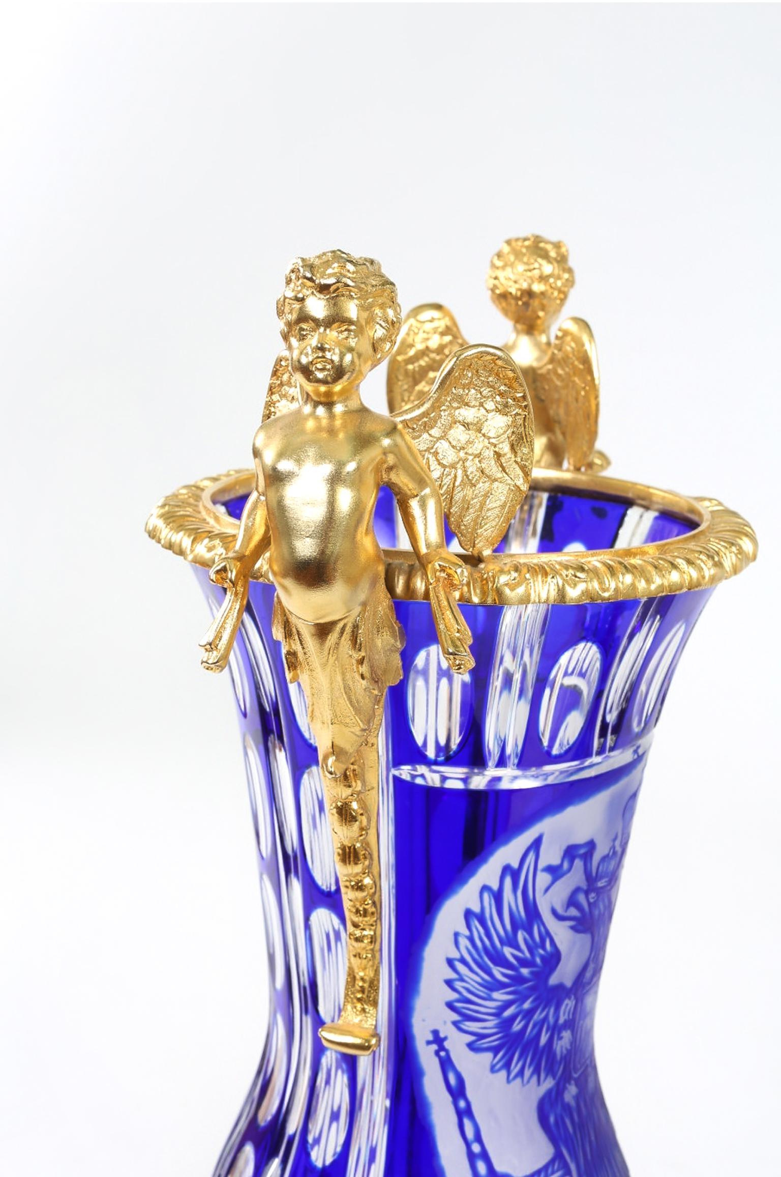 Impressive Pair Bronze Mounted / Cut Crystal Vases 1