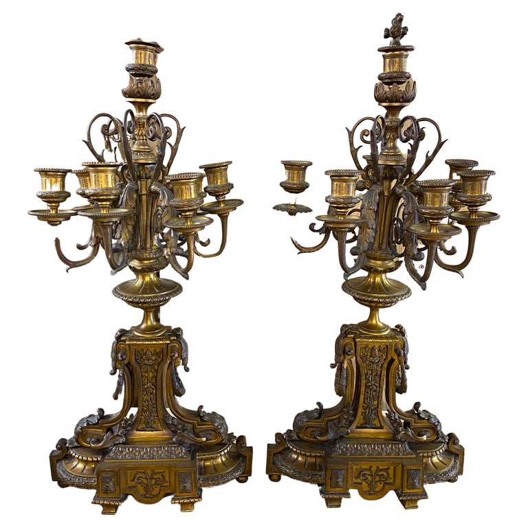 Impressive Pair French Gilt Bronze Candelabra For Sale at 1stDibs