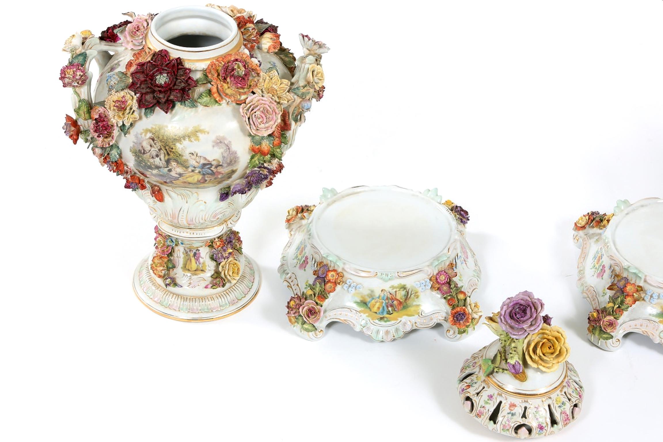 Impressive Pair German Porcelain Covered Urn / Centerpieces 6