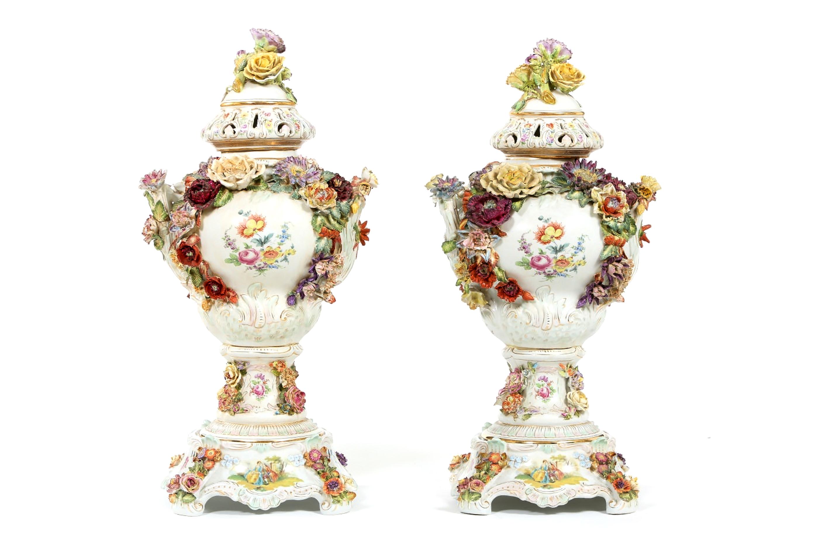 Impressive Pair German Porcelain Covered Urn / Centerpieces 7