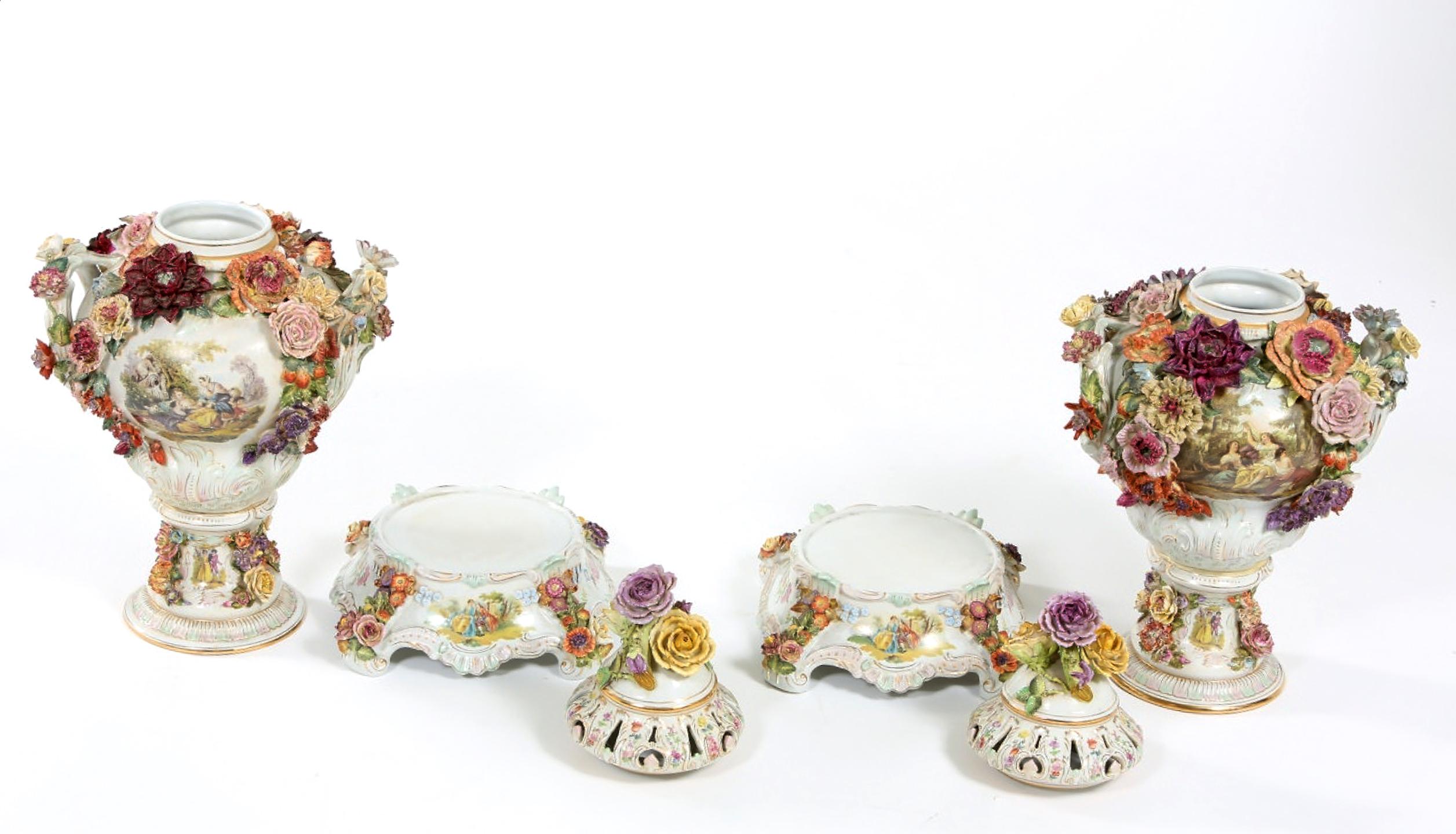 Impressive Pair German Porcelain Covered Urn / Centerpieces In Good Condition In Tarry Town, NY