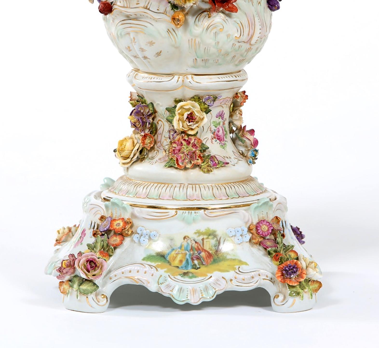 19th Century Impressive Pair German Porcelain Covered Urn / Centerpieces