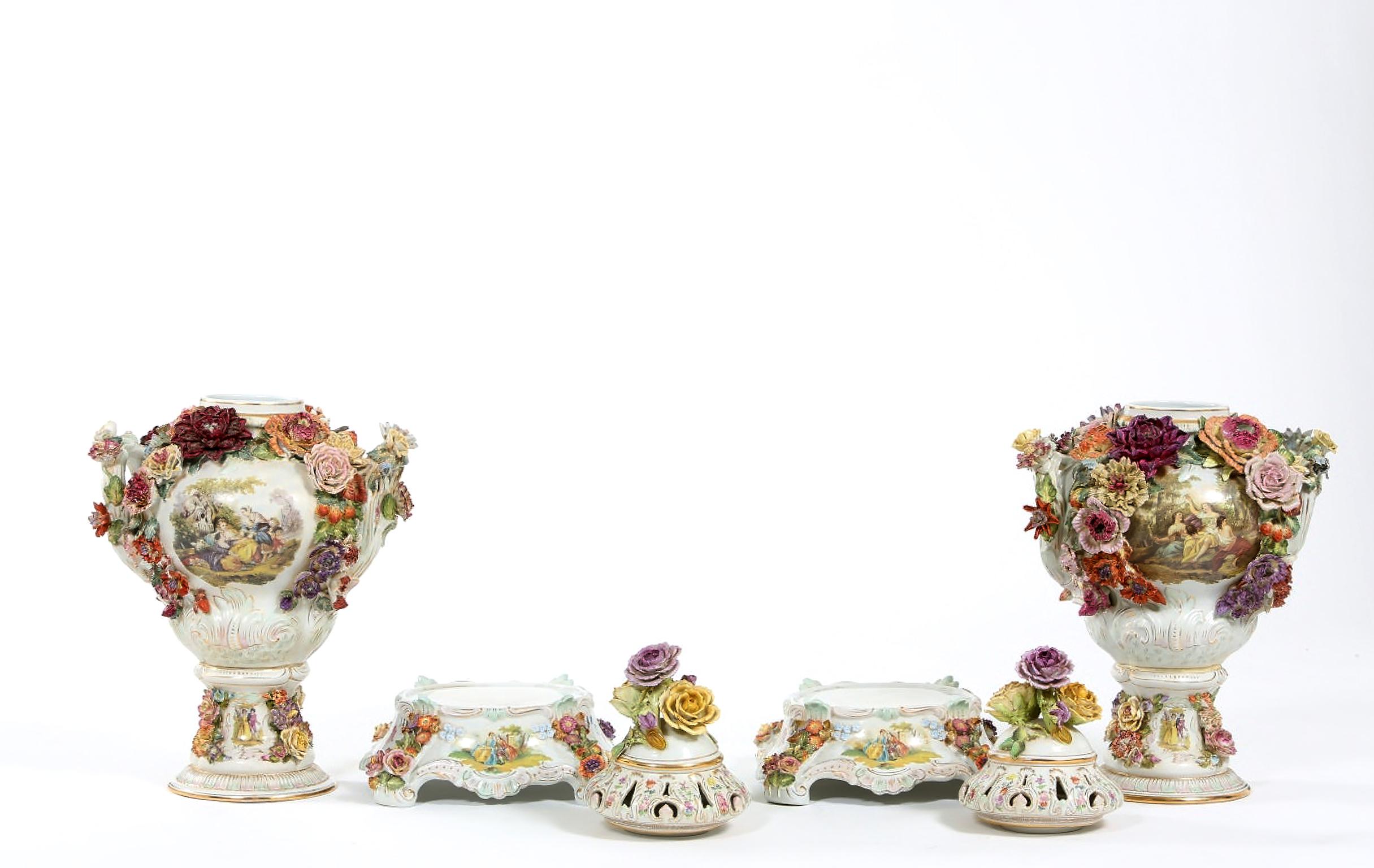 Impressive Pair German Porcelain Covered Urn / Centerpieces 4