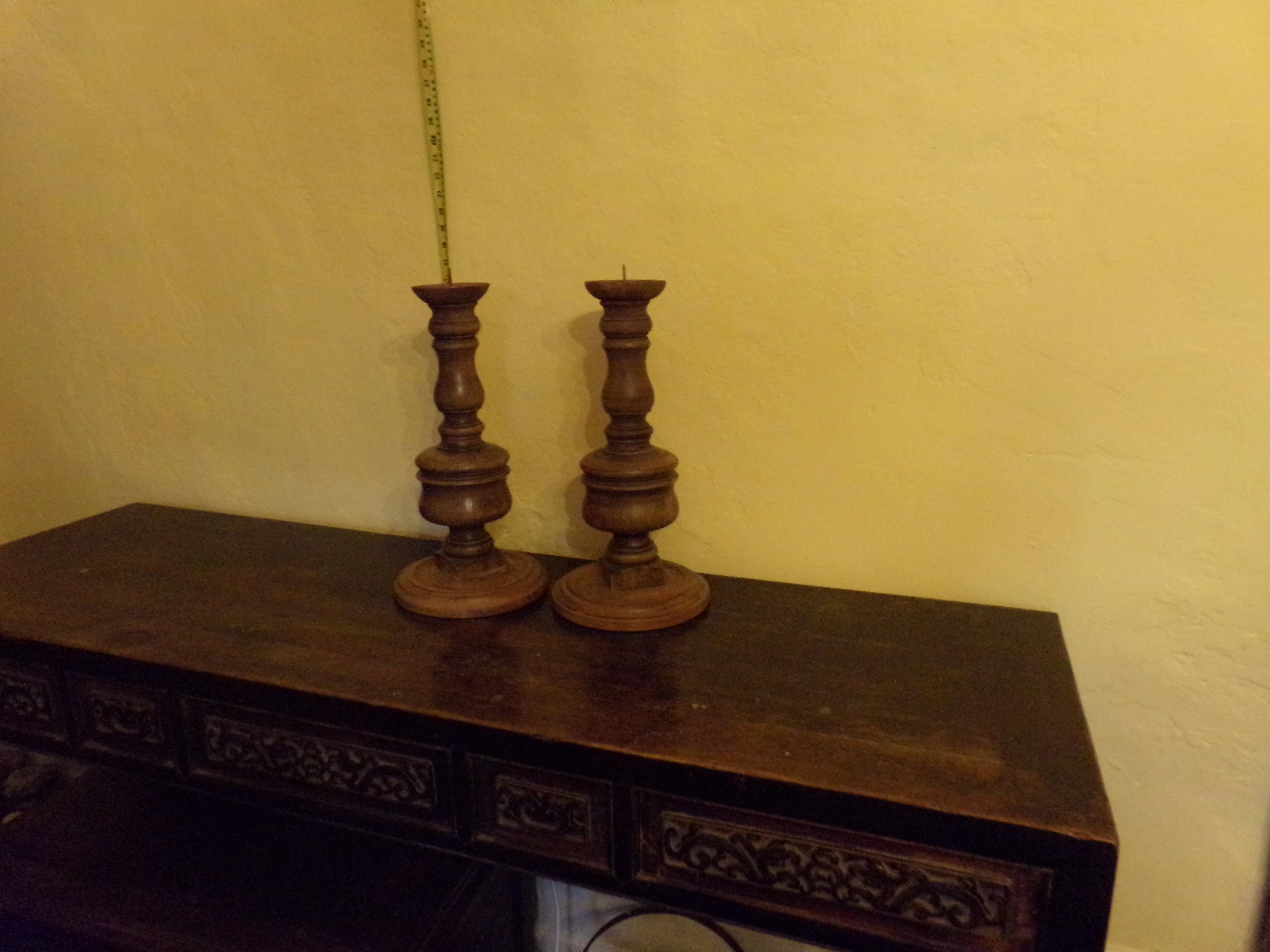 European Impressive Pair of Candlesticks in Walnut, circa 1900 For Sale