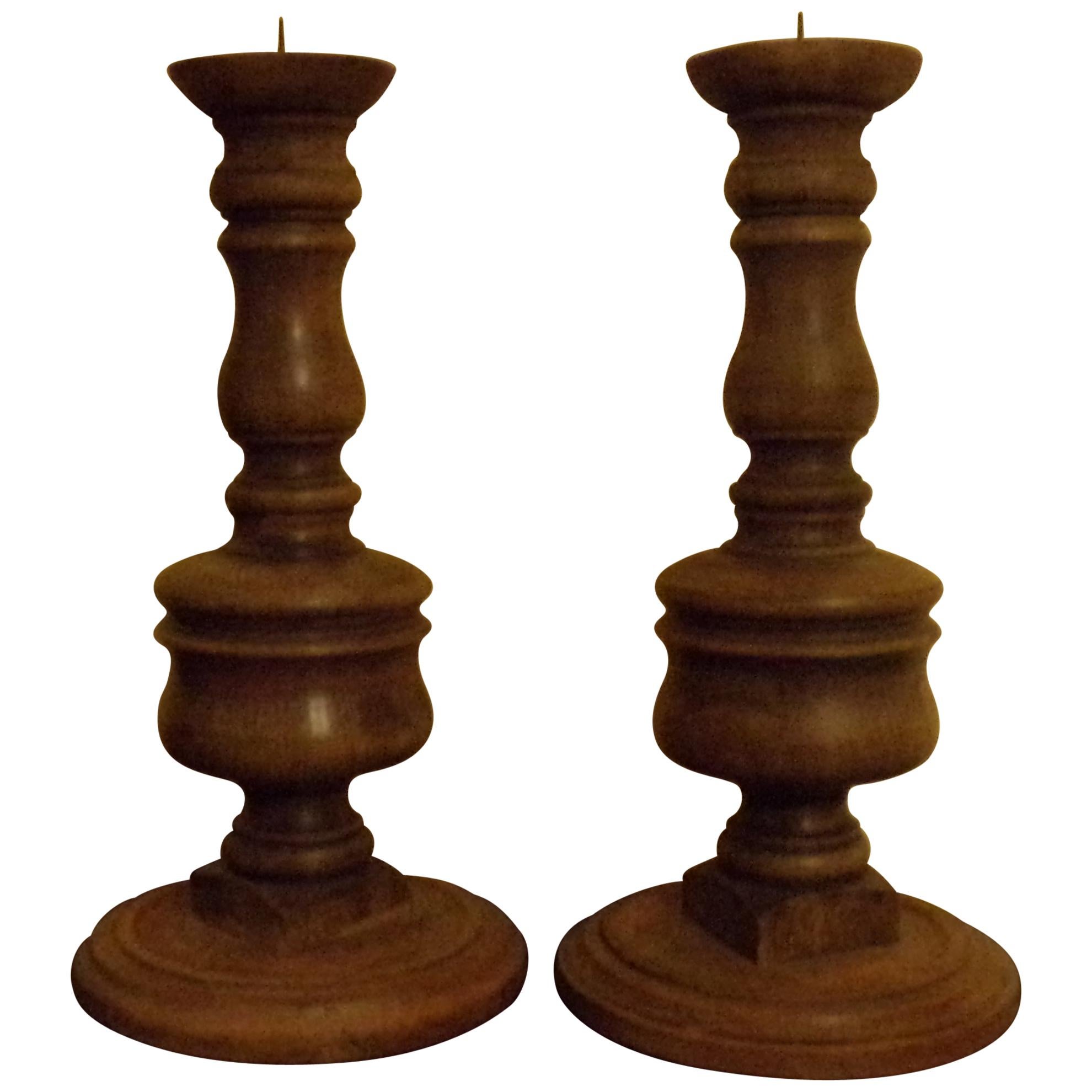 Impressive Pair of Candlesticks in Walnut, circa 1900 For Sale