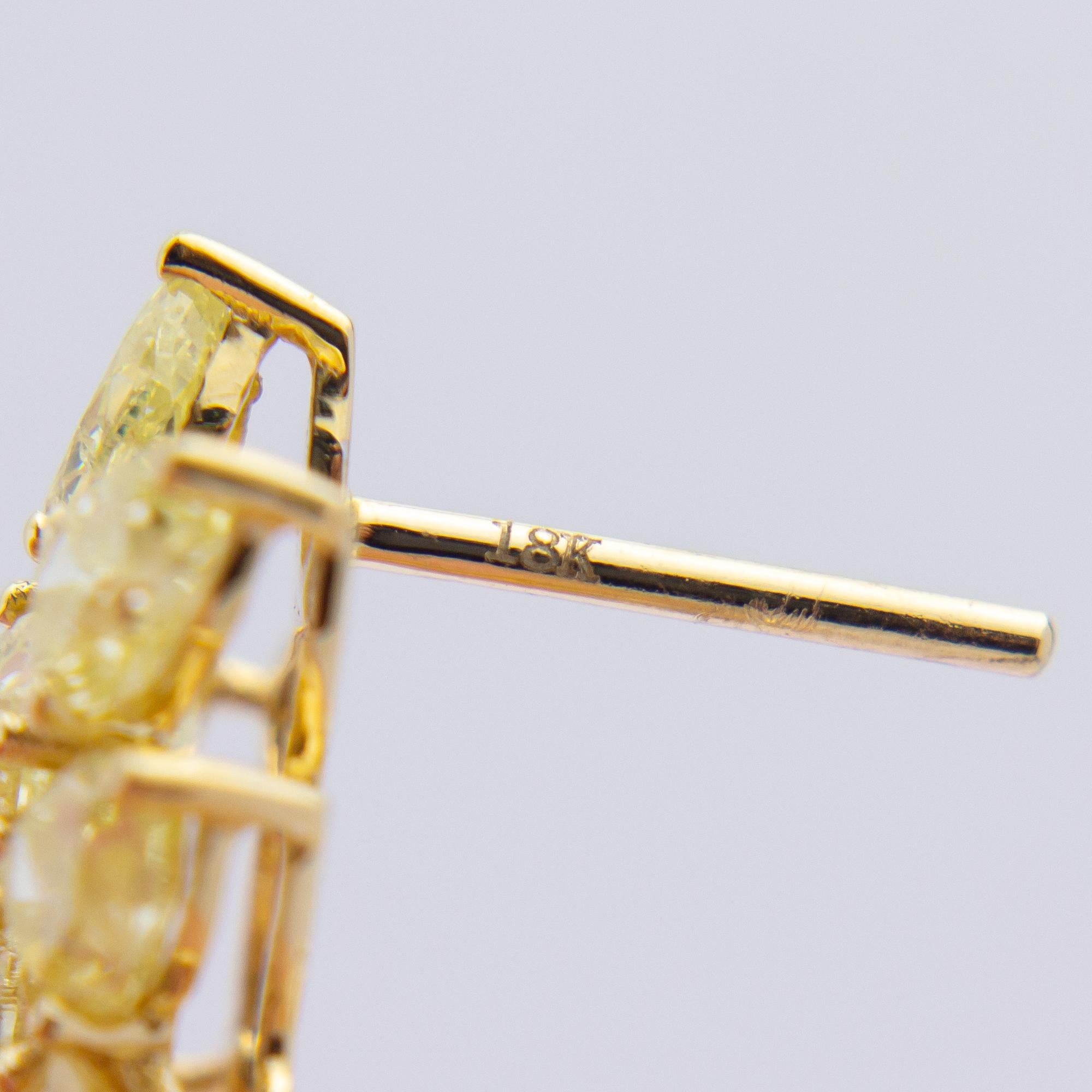 Women's or Men's Impressive Pair of 18 Karat Gold, GIA Certified Yellow & White Diamond Earrings