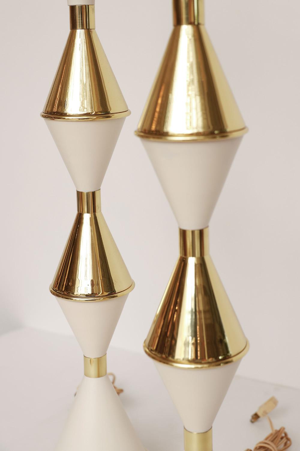 Impressive Pair of 1950's Polished Brass and White 4