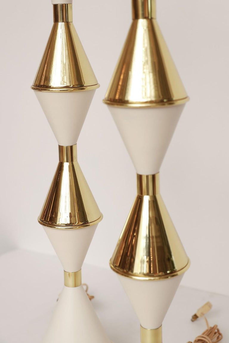 Impressive Pair of 1950's Polished Brass and White For Sale 4