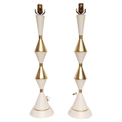 Impressive Pair of 1950's Polished Brass and White