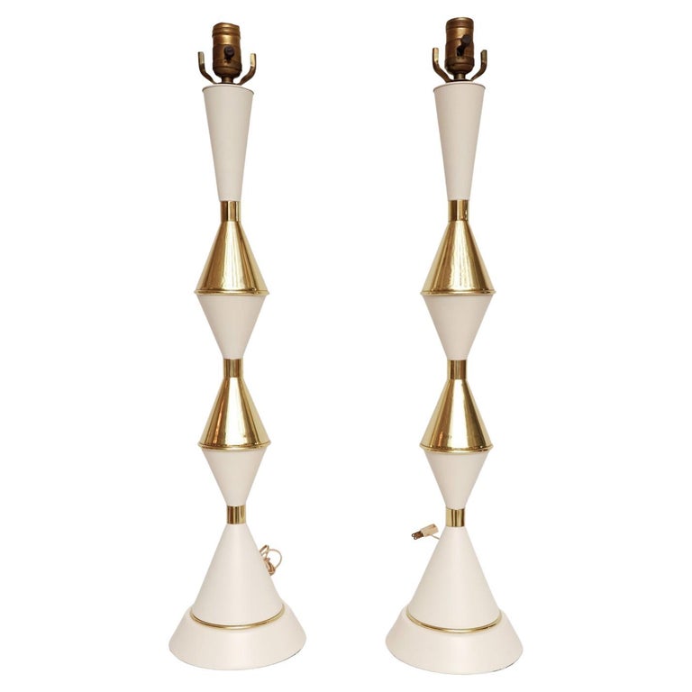 Impressive Pair of 1950's Polished Brass and White For Sale