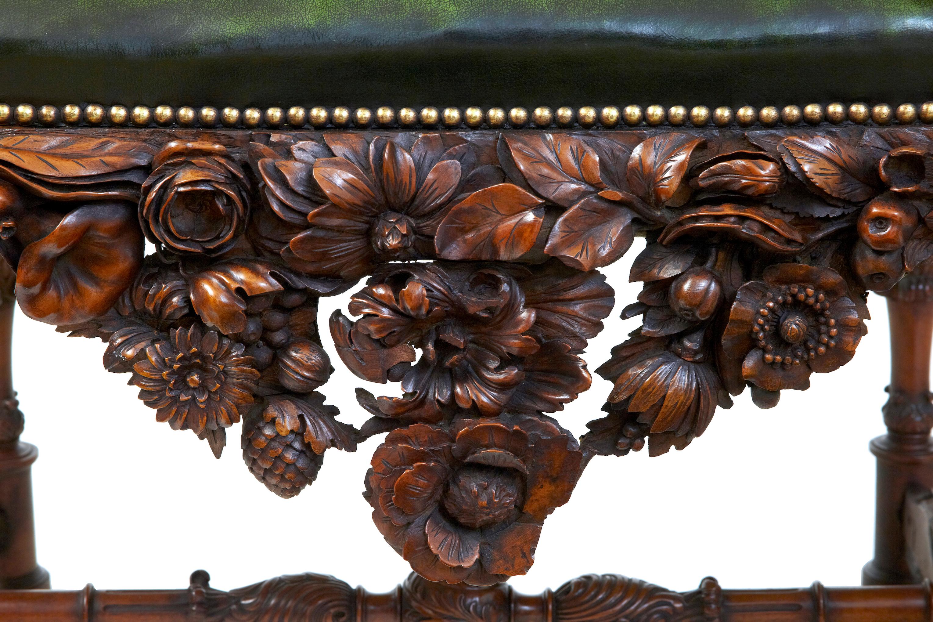 Impressive pair of 19th century carved walnut Florentine renaissance armchairs 3