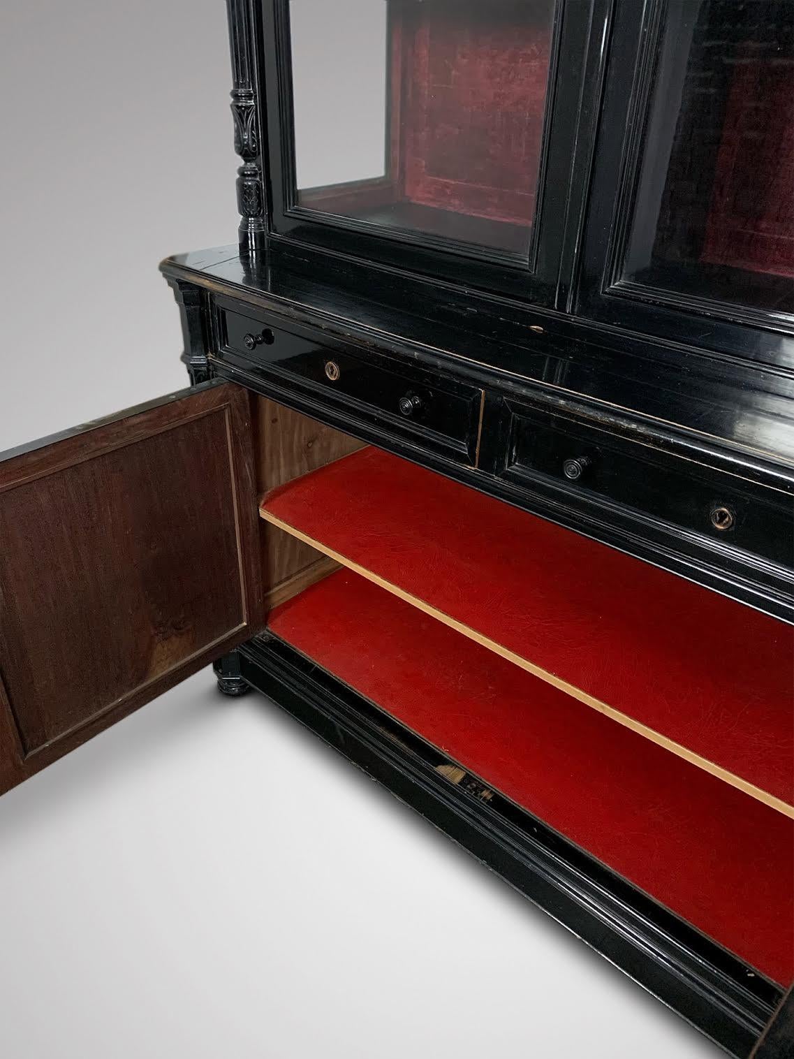 Blown Glass Impressive Pair of 19th Century Ebonised Cabinets or Bookcases
