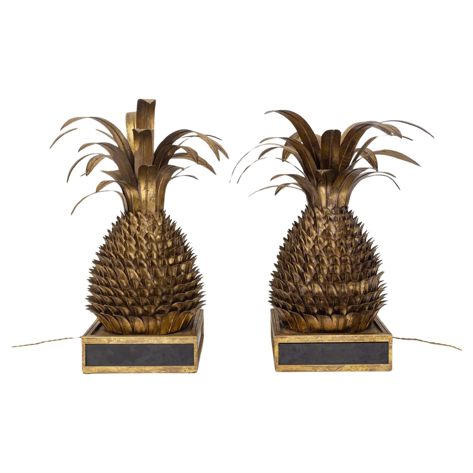 Hollywood Regency Impressive Pair of 'Ananas' Lamps , Attributed to Maison Jansen, France, ca 1970