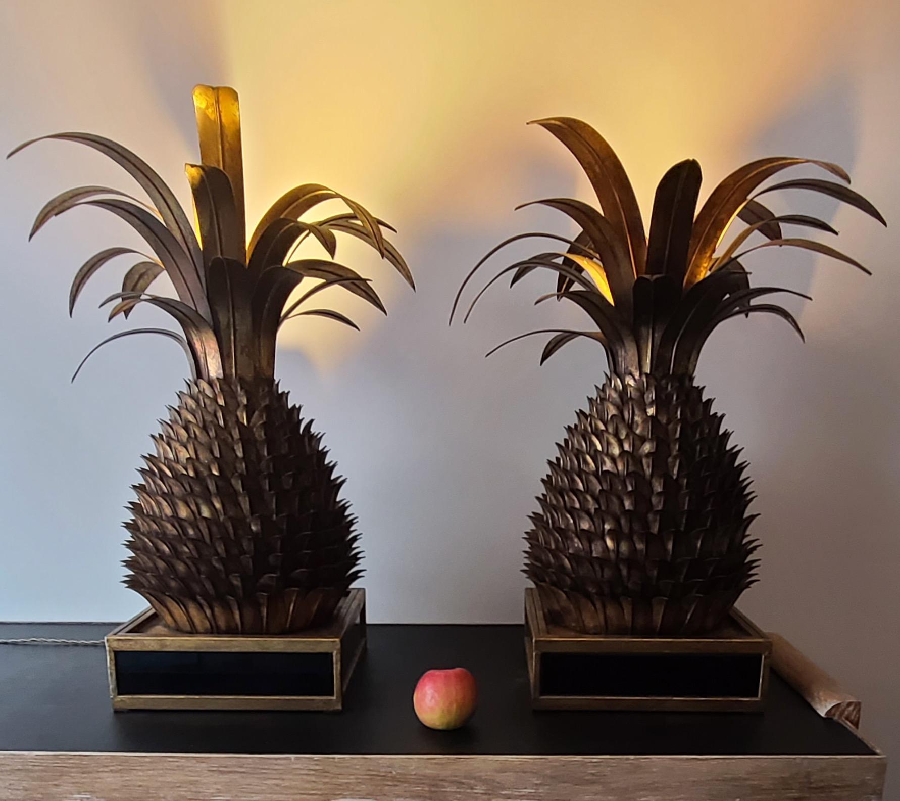 Brass Impressive Pair of 'Ananas' Lamps , Attributed to Maison Jansen, France, ca 1970